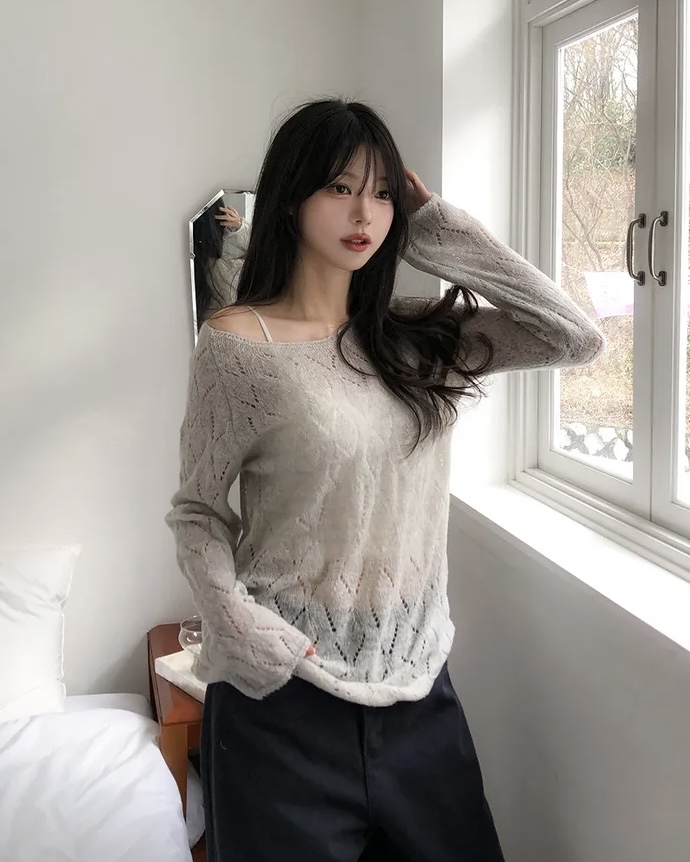 Boat Neck Sheer Knit Top
