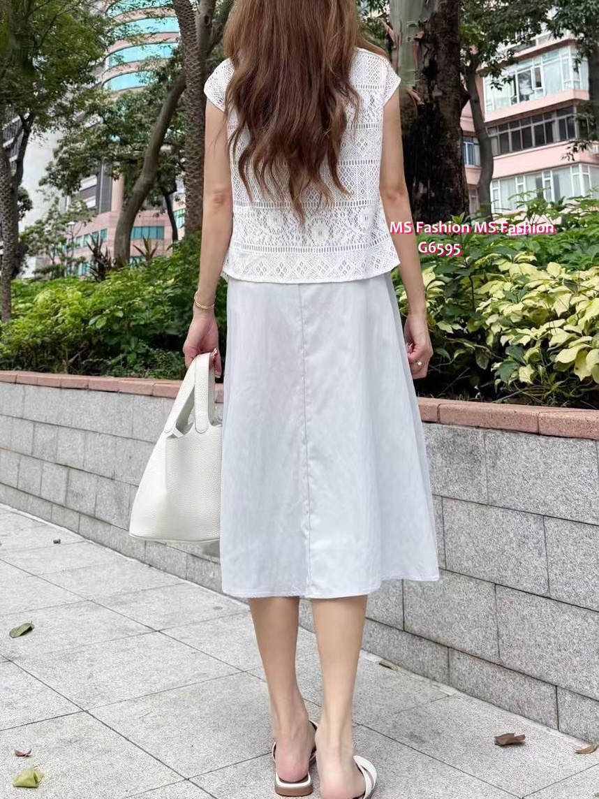 G6595 假兩件通花背心連身裙