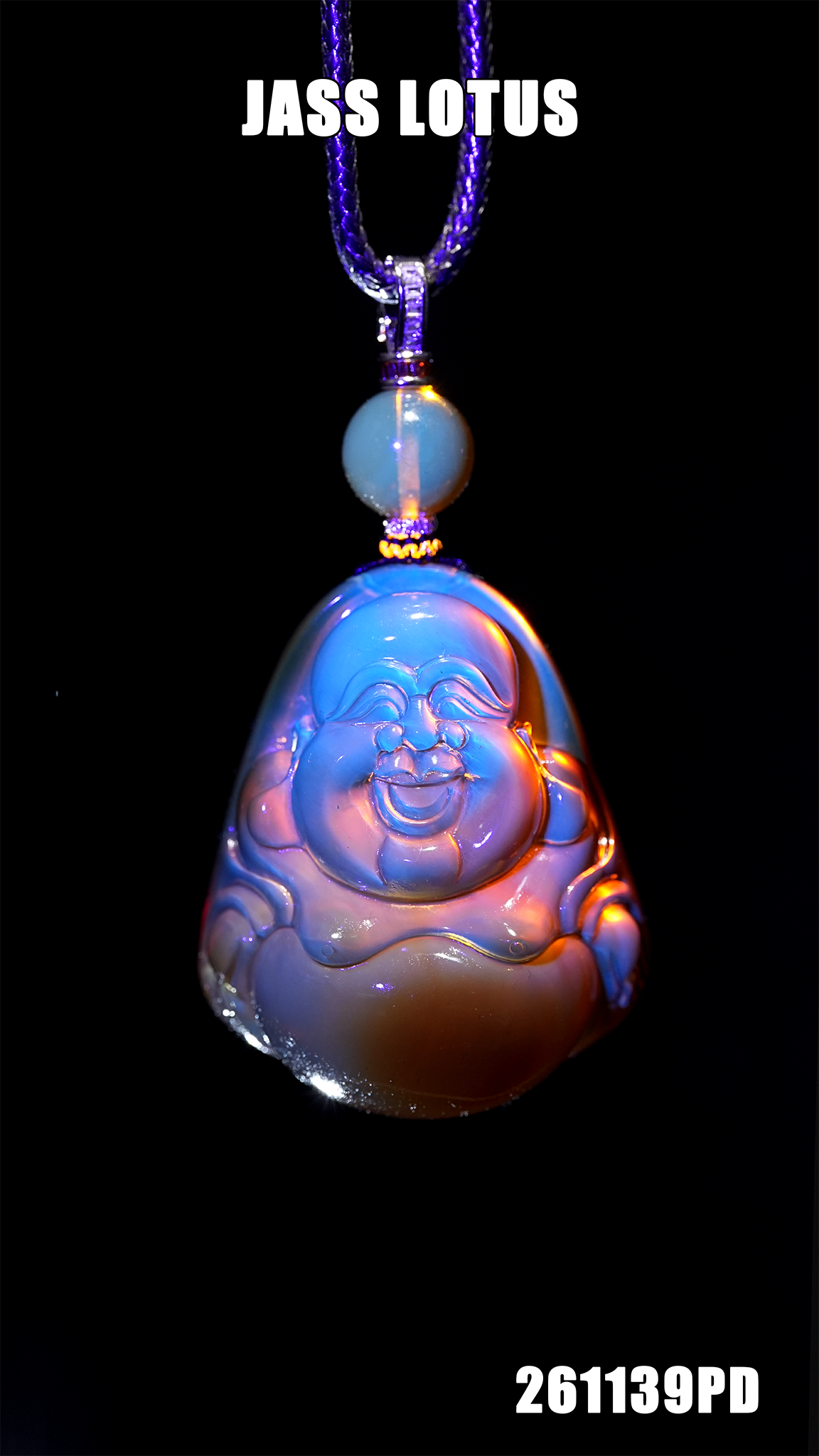 緬甸天然琥珀玻璃淨水藍血珀立體笑佛吊墜