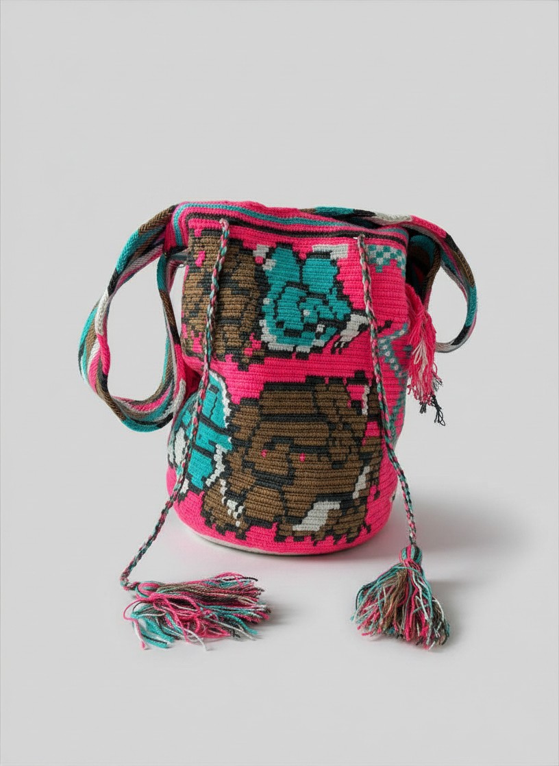 【背得起嘅藝術品】哥倫比亞正宗 Wayuu Mochila 手工民族編織袋  [預計 : 6月中至尾發貨] (PO-WY-PNKBRN-F05)