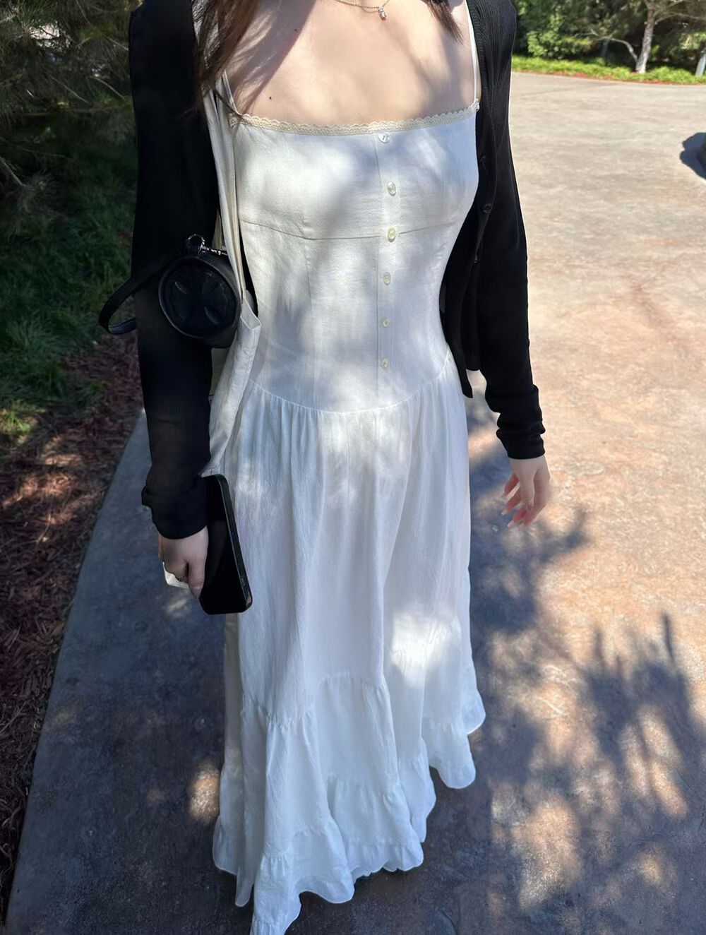 4619 Romantic White Midi Dress"氛围感收腰小白裙"