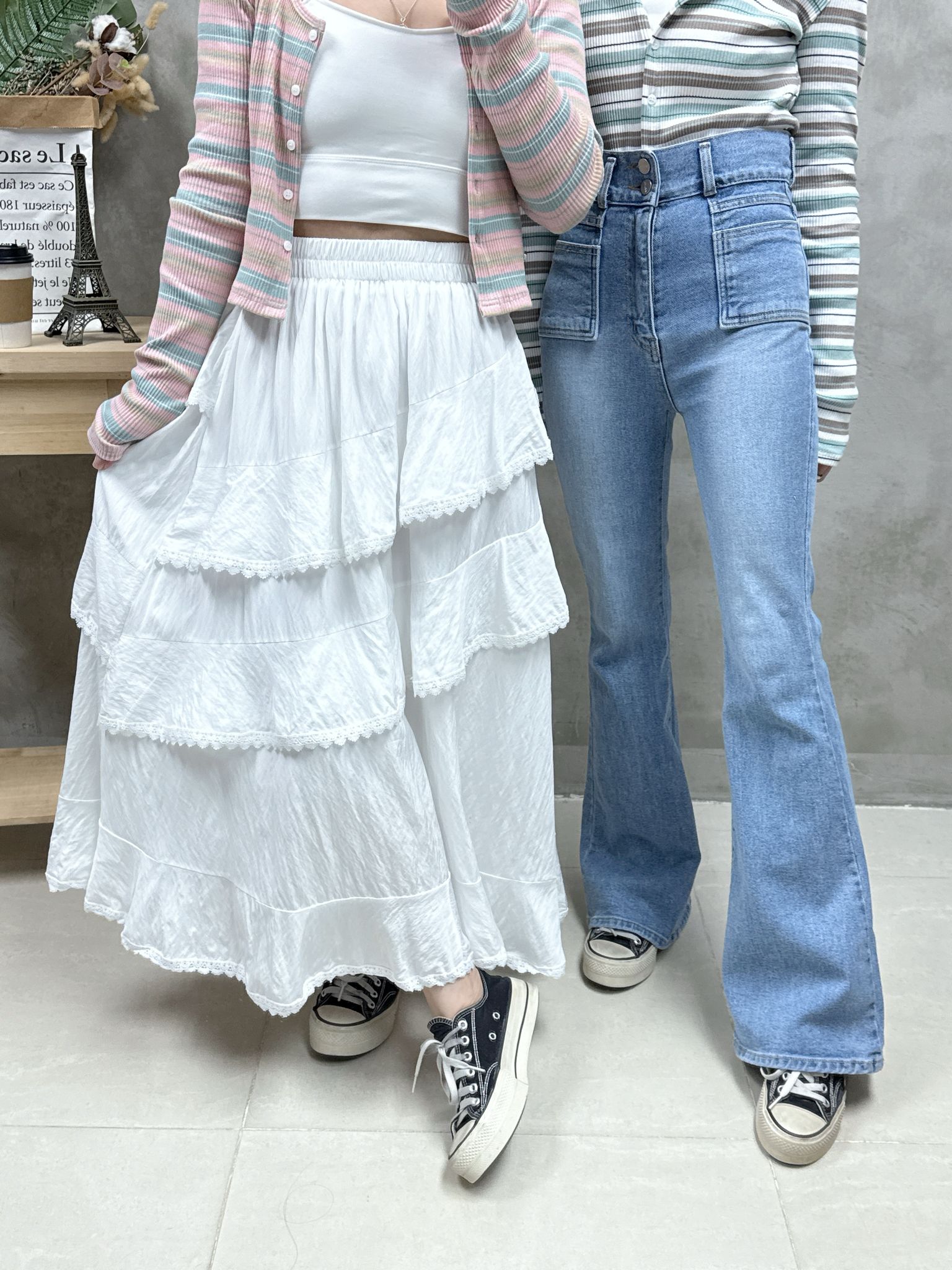 C18 雙鈕高腰喇叭褲