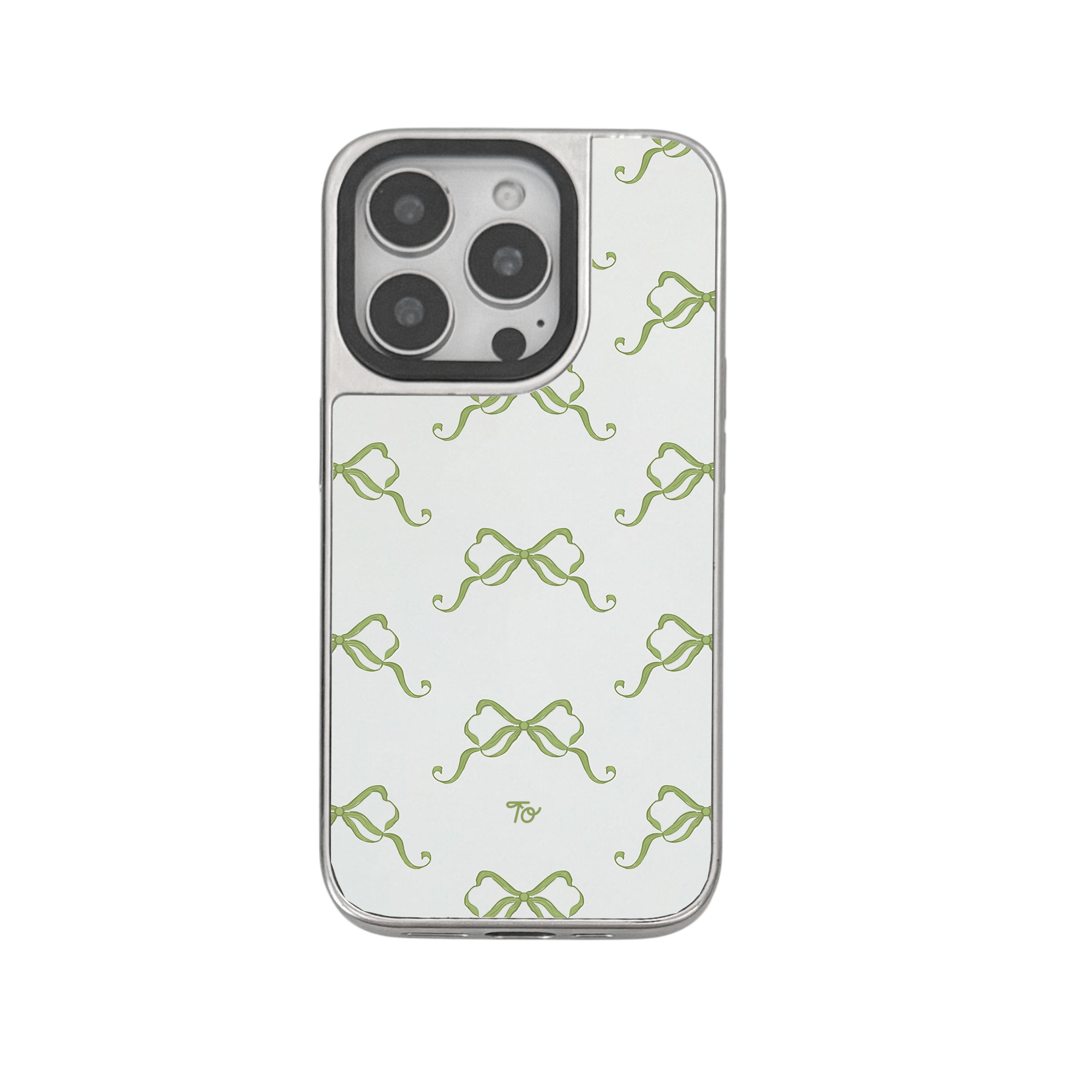 【Olive Green Ribbons in Full Printing】銀框鏡面MagSafe iPhone Case