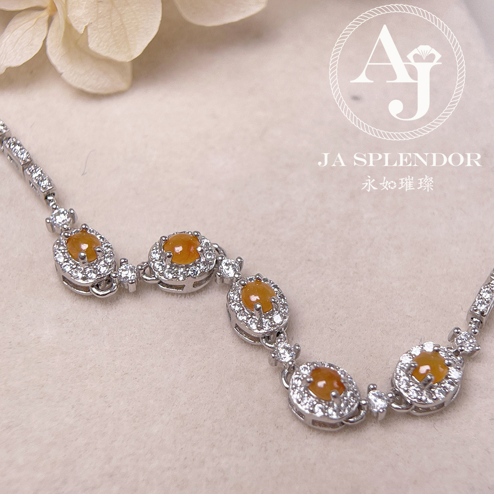 JBS-19 天然翡翠A 玉 冰種黃翡蛋面純銀手鏈