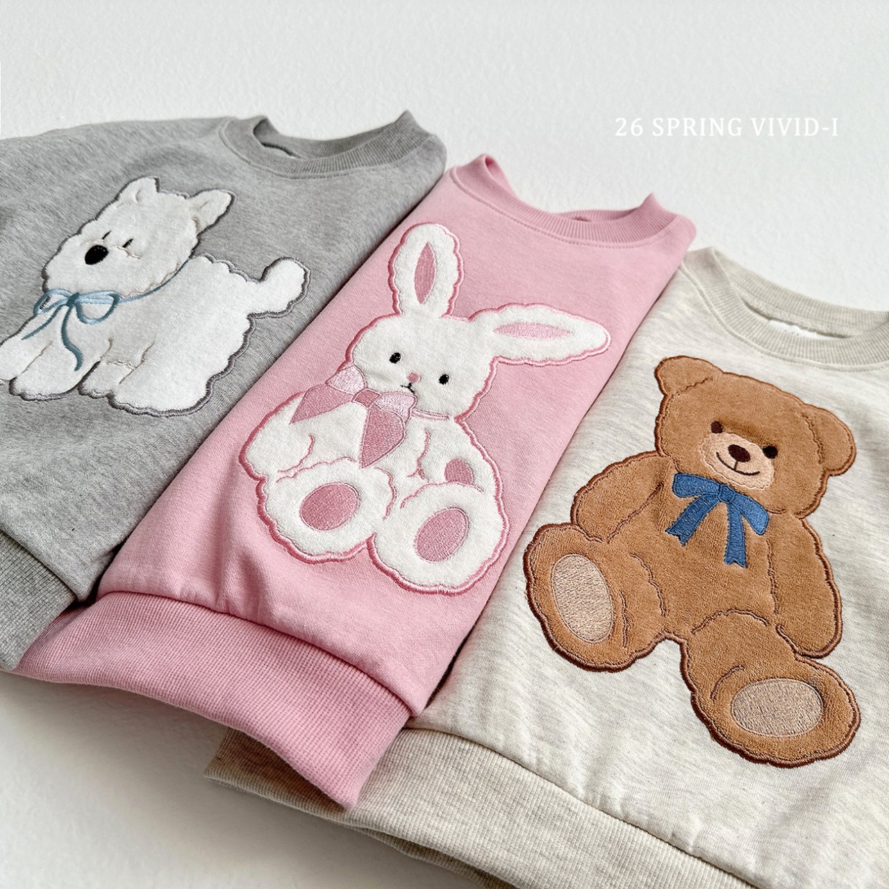 🌸預訂 韓國直送🌸🇰🇷VIVIDI三色動物刺繡貼花寬鬆衛衣