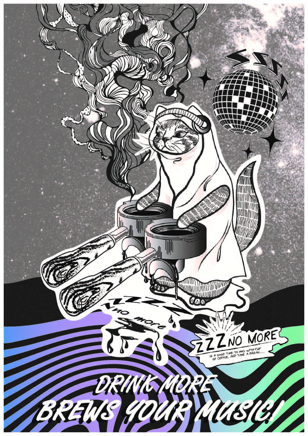 ZZZ NO MORE A4 ART PRINT Drink More Brews Your Music