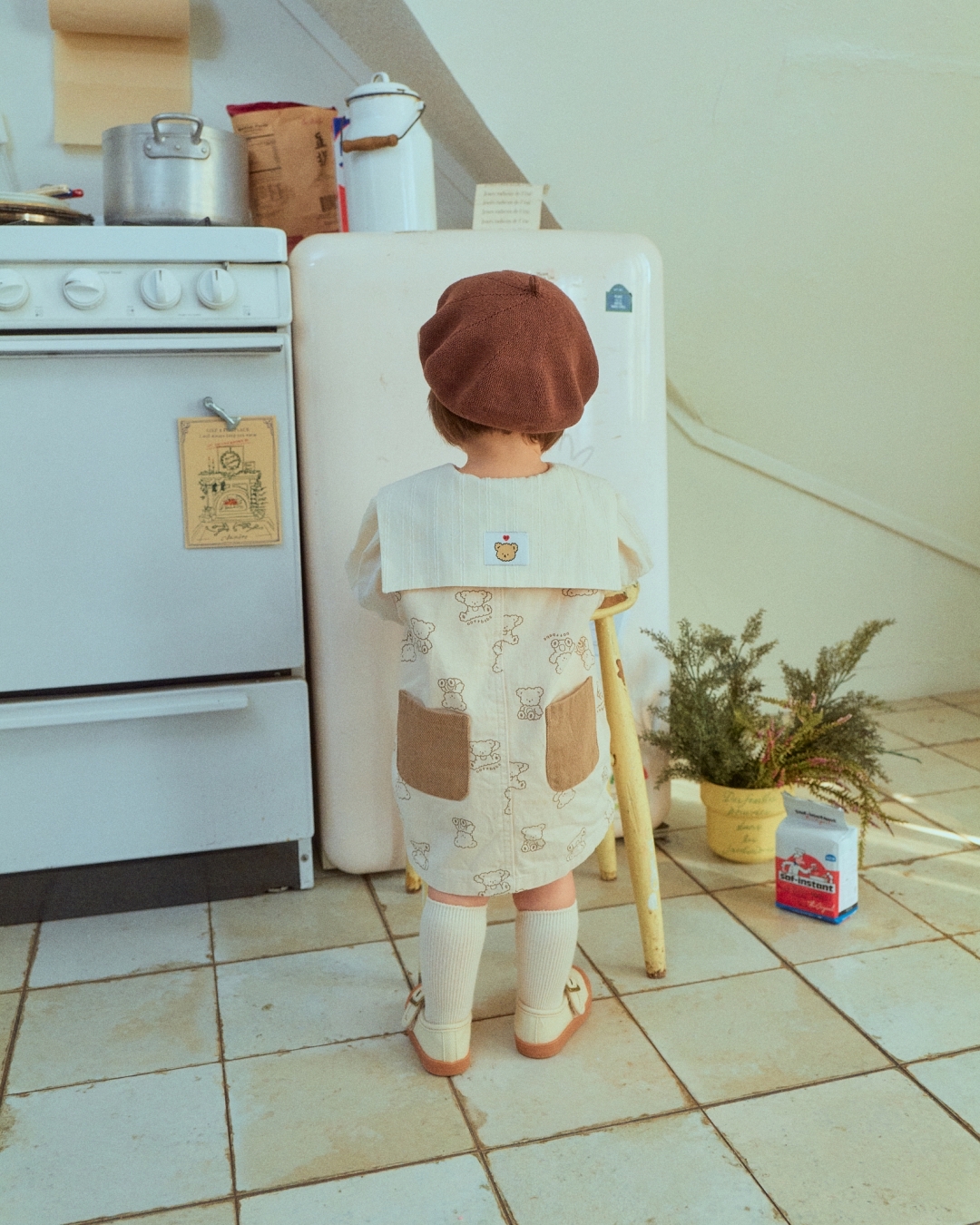 🌸預訂 韓國直送🌸🇰🇷OOTTBEBE兩色小熊滿印牛仔斜紋布背心連身裙