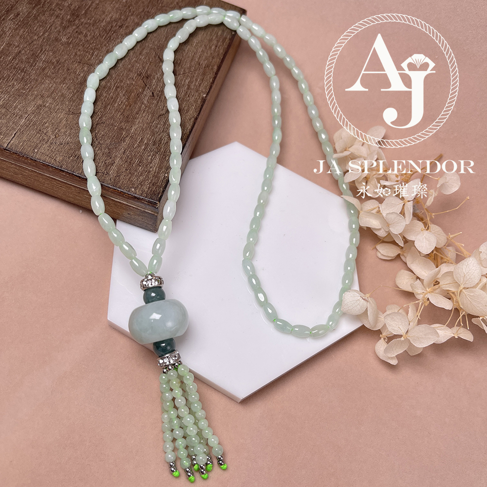 JN-H20-1519 天然翡翠A玉 華麗翠綠珠串串金項鏈
