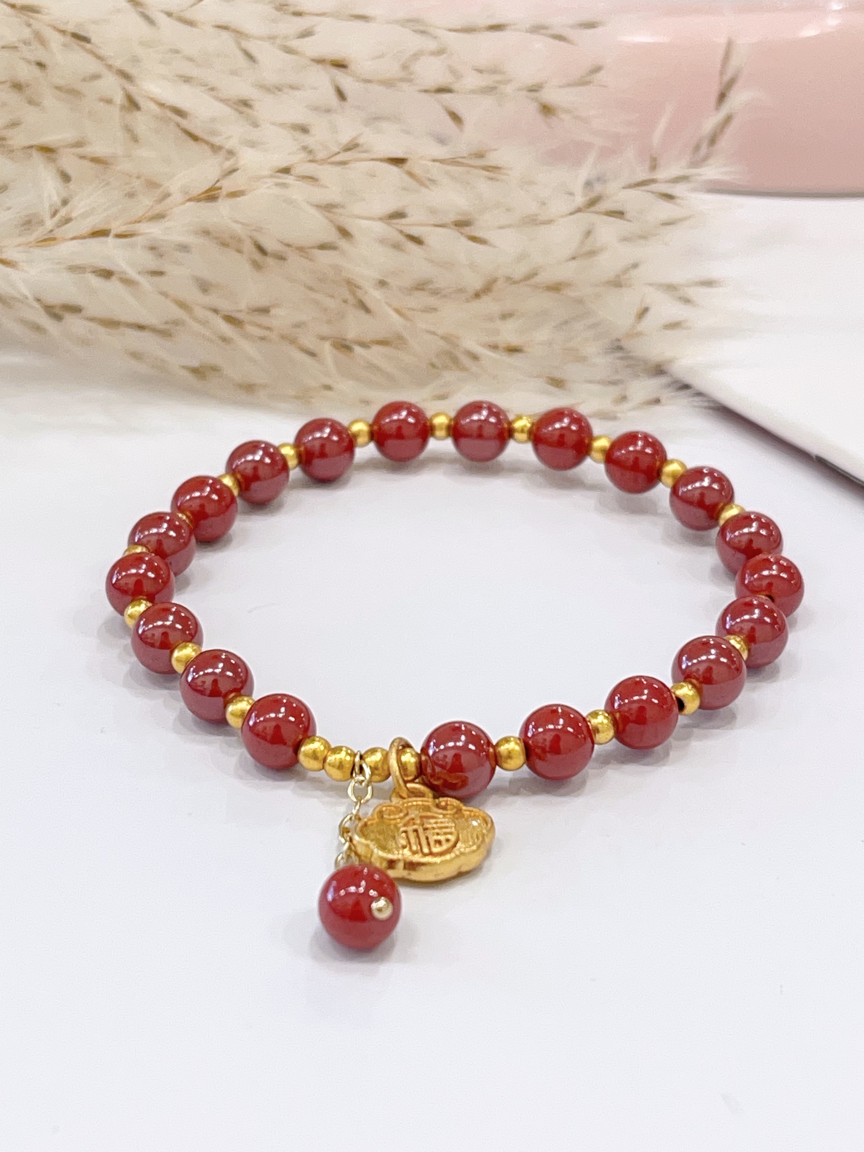 🔒 帝王砂 × 福锁手串 Imperial Sand Stone & Fortune Lock Charm | 6mm