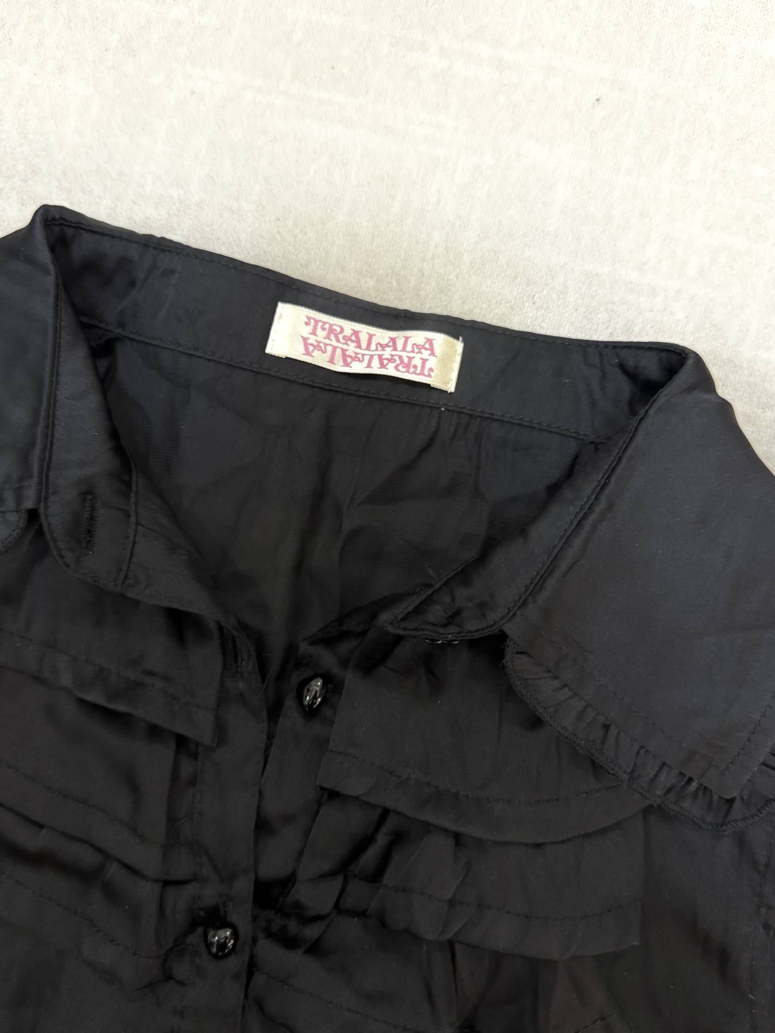 Vampire Style Tiered Ruffle Satin Button-Up Shirt