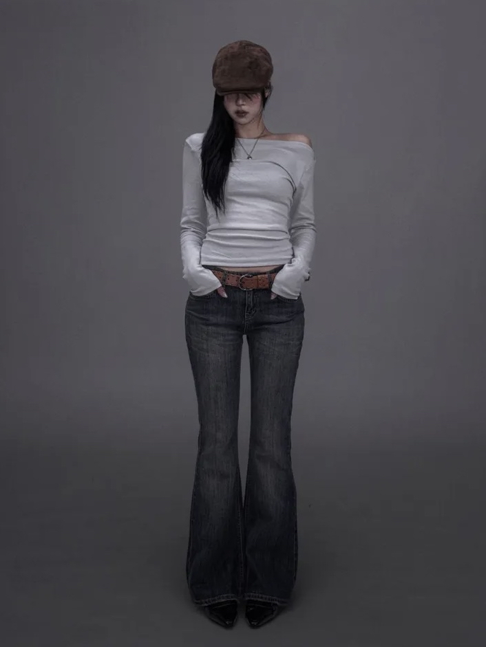 Washed Low-Rise Bootcut Denim