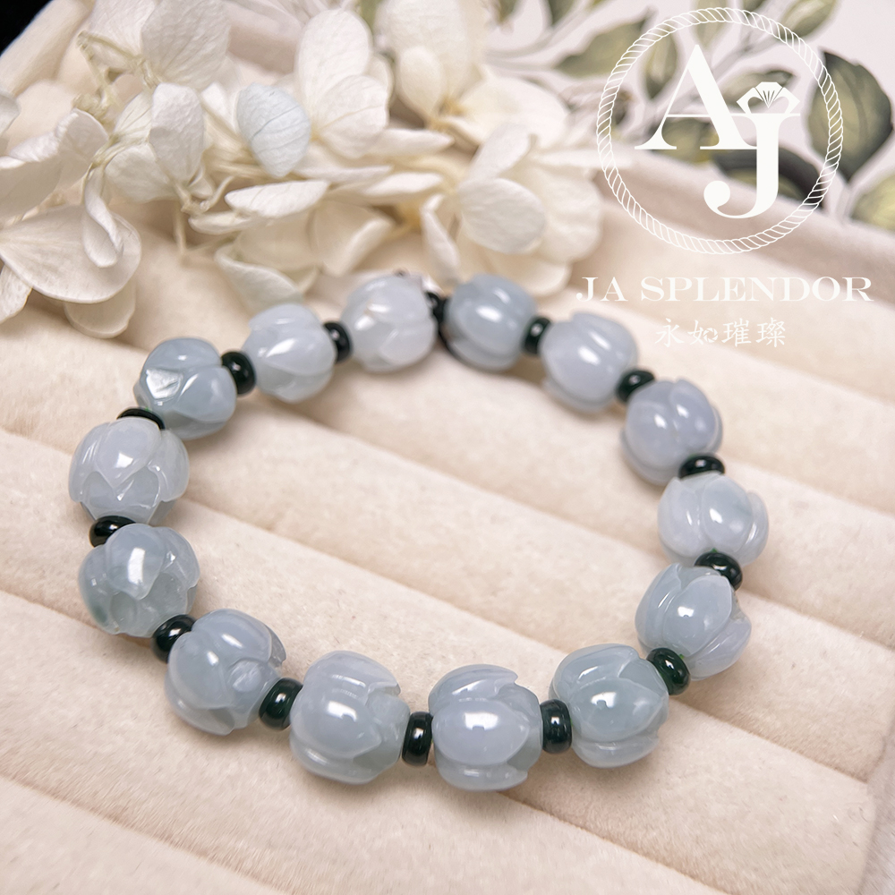 JB-257- 膠潤晴水藍綠色立體蓮花純銀吊墜 (送鈦鋼項鏈)