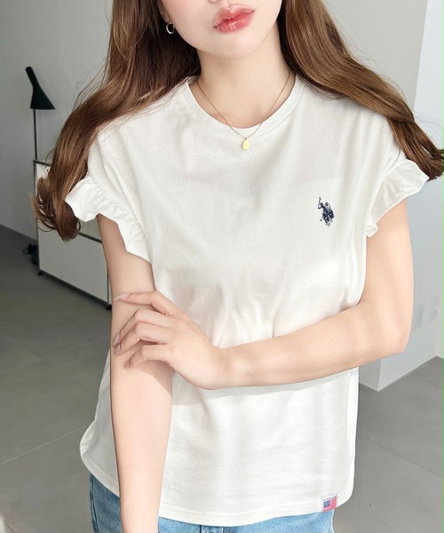 日本直送 【U.S. POLO ASSN.】經典刺繡荷葉袖上衣