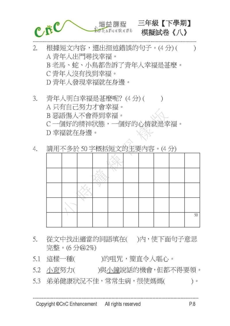  模擬試卷 (三年級)