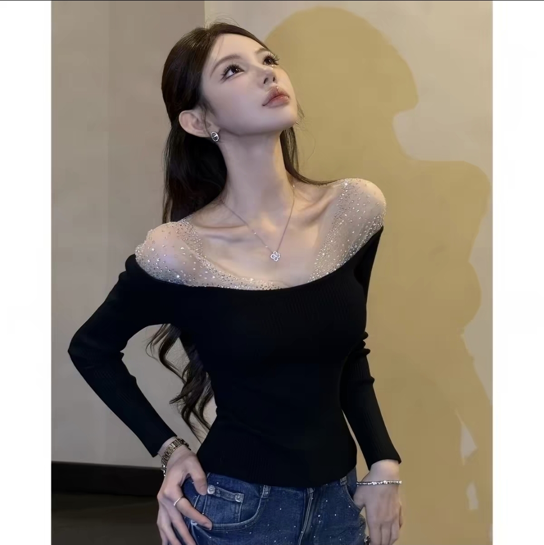 TP237烫钻一字肩