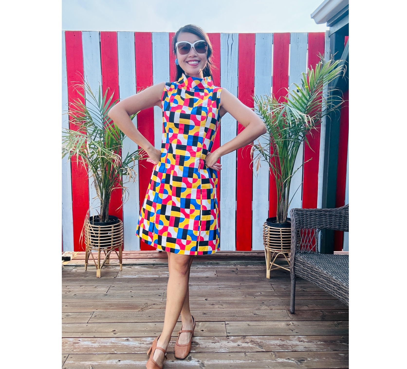 (Last M)1960s style Organic Cotton High Roll Over Collar Dress (FM220)