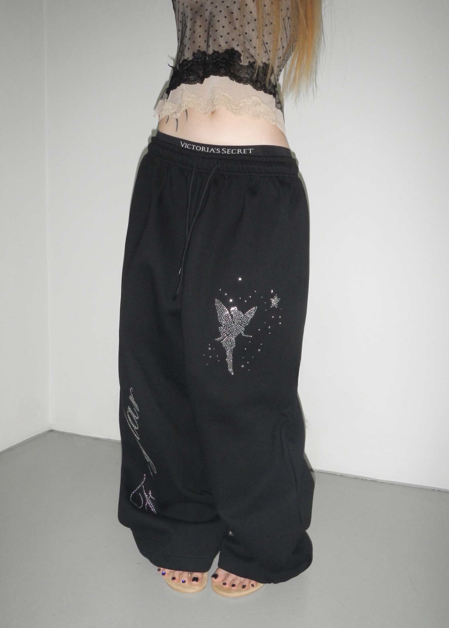 Rhinestone Graphic Wide-Leg Pants
