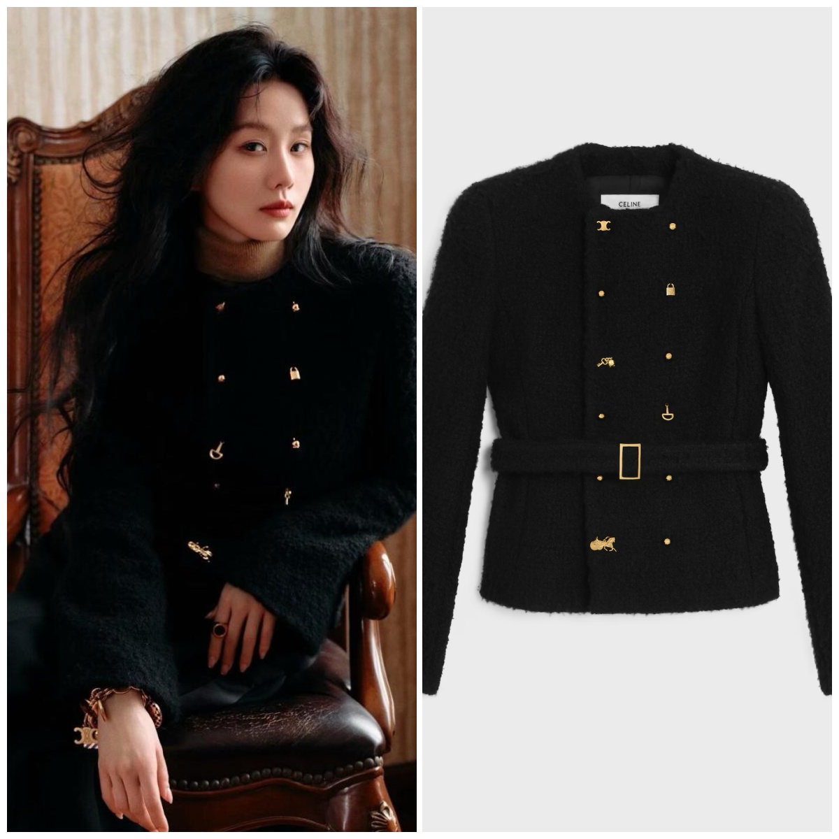CELINE 雙排異形扣羊毛外套