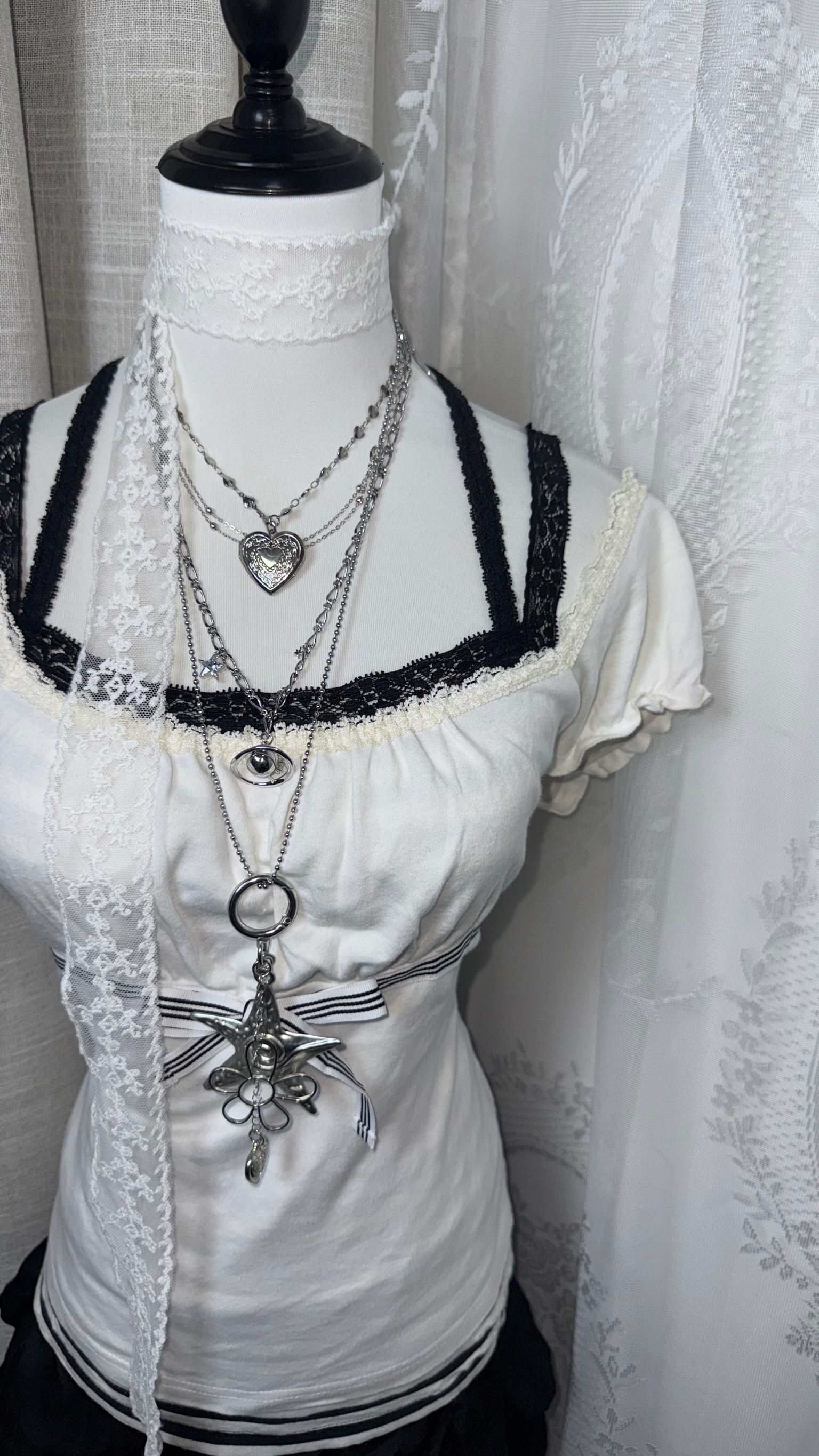 Coquette Style Dark Himekaji Elegant Contrast Puff-sleeve Set