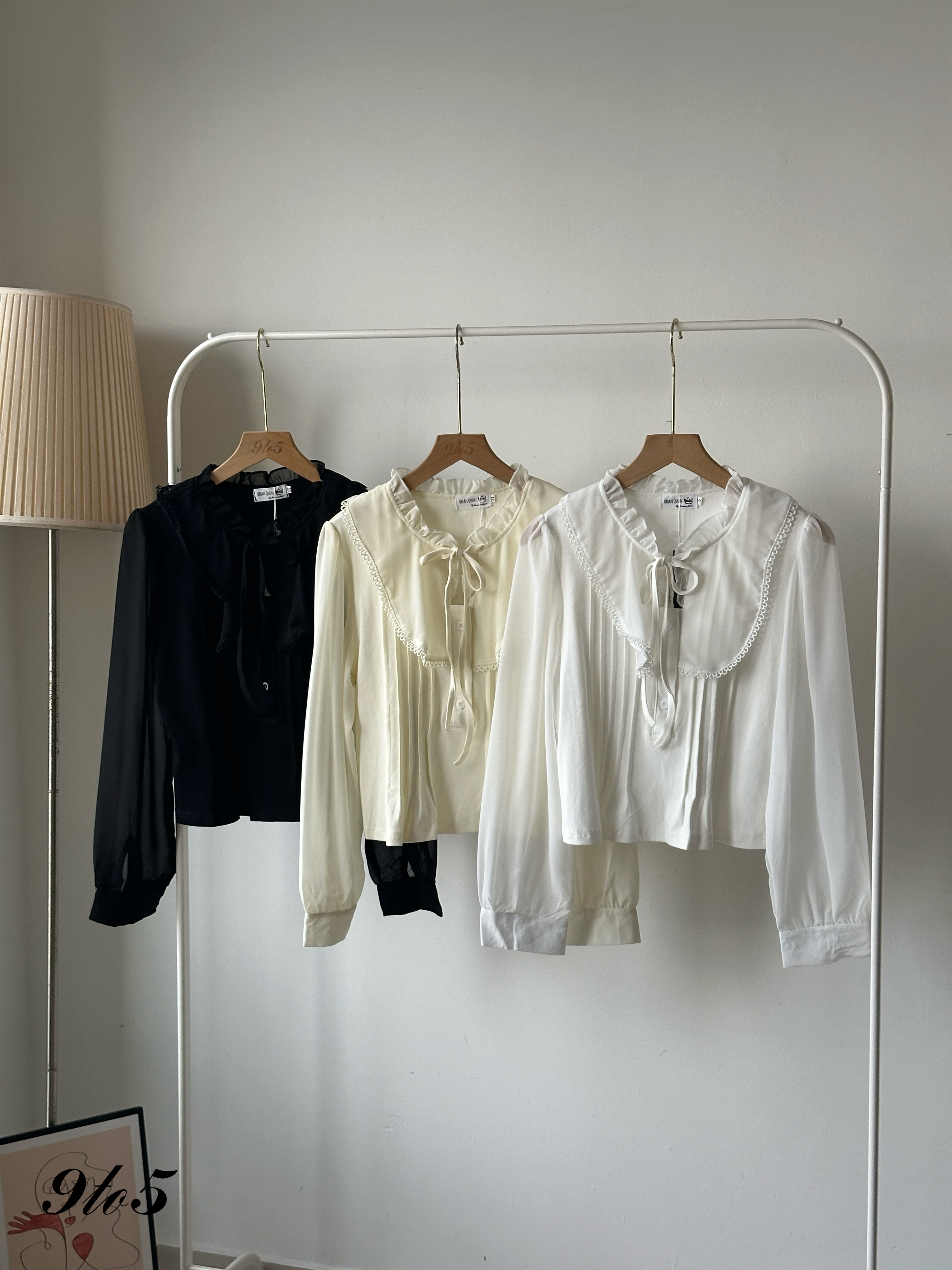 T4137 Bow-tie Ruffle Collar Blouse - 3 Colors 