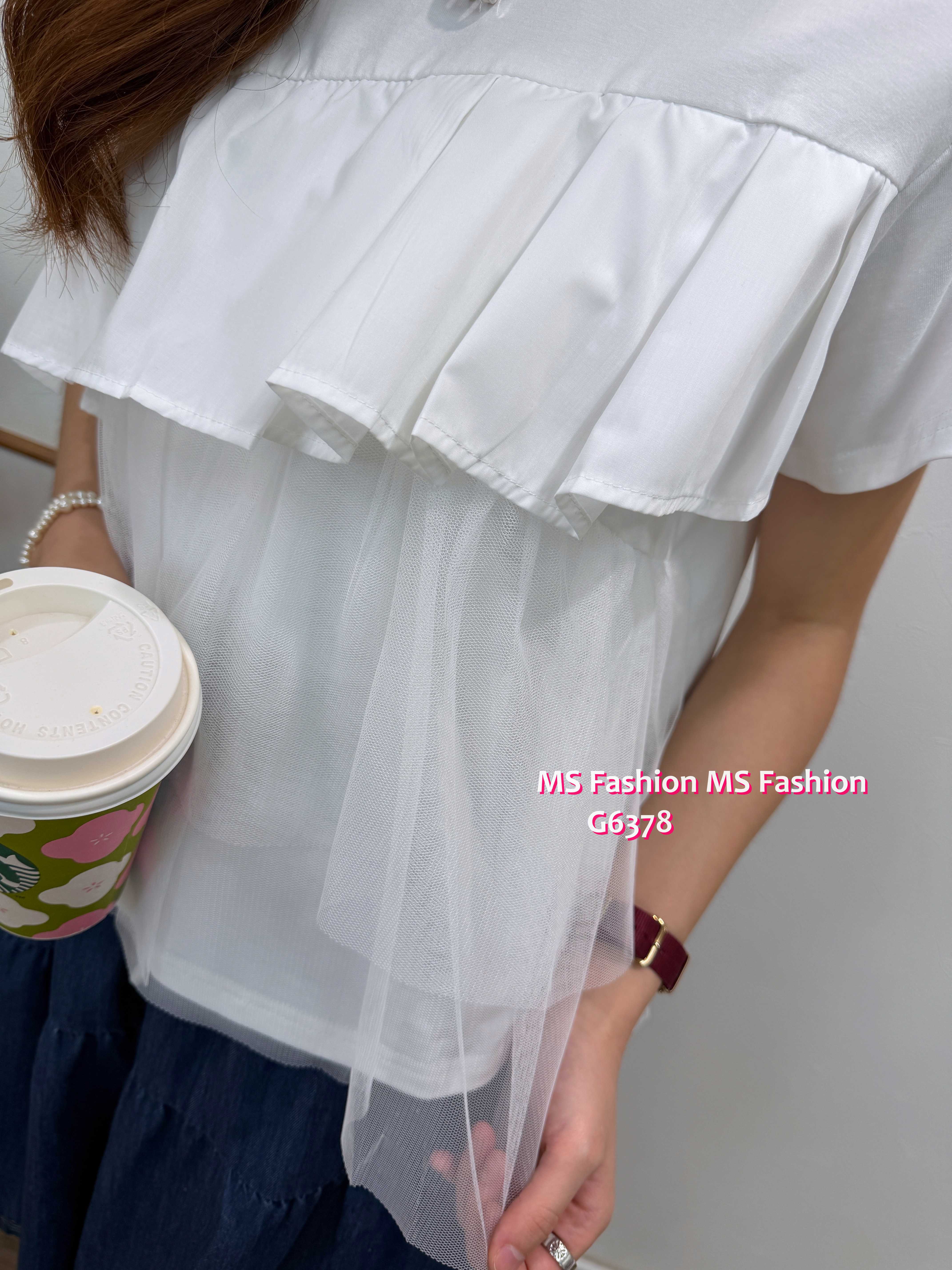 G6378 淨色ruffle top