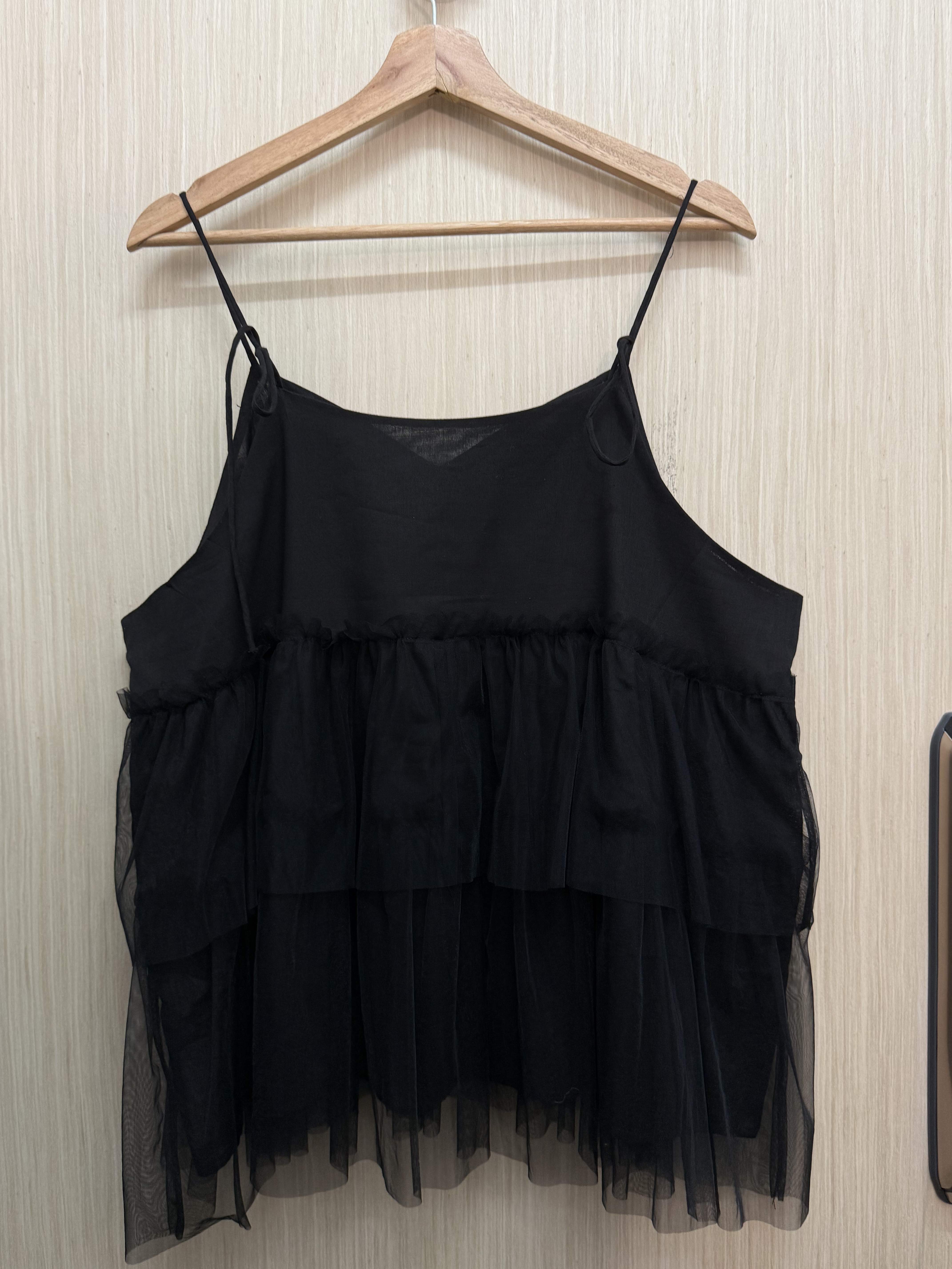 幼肩薄紗吊帶（黑色）