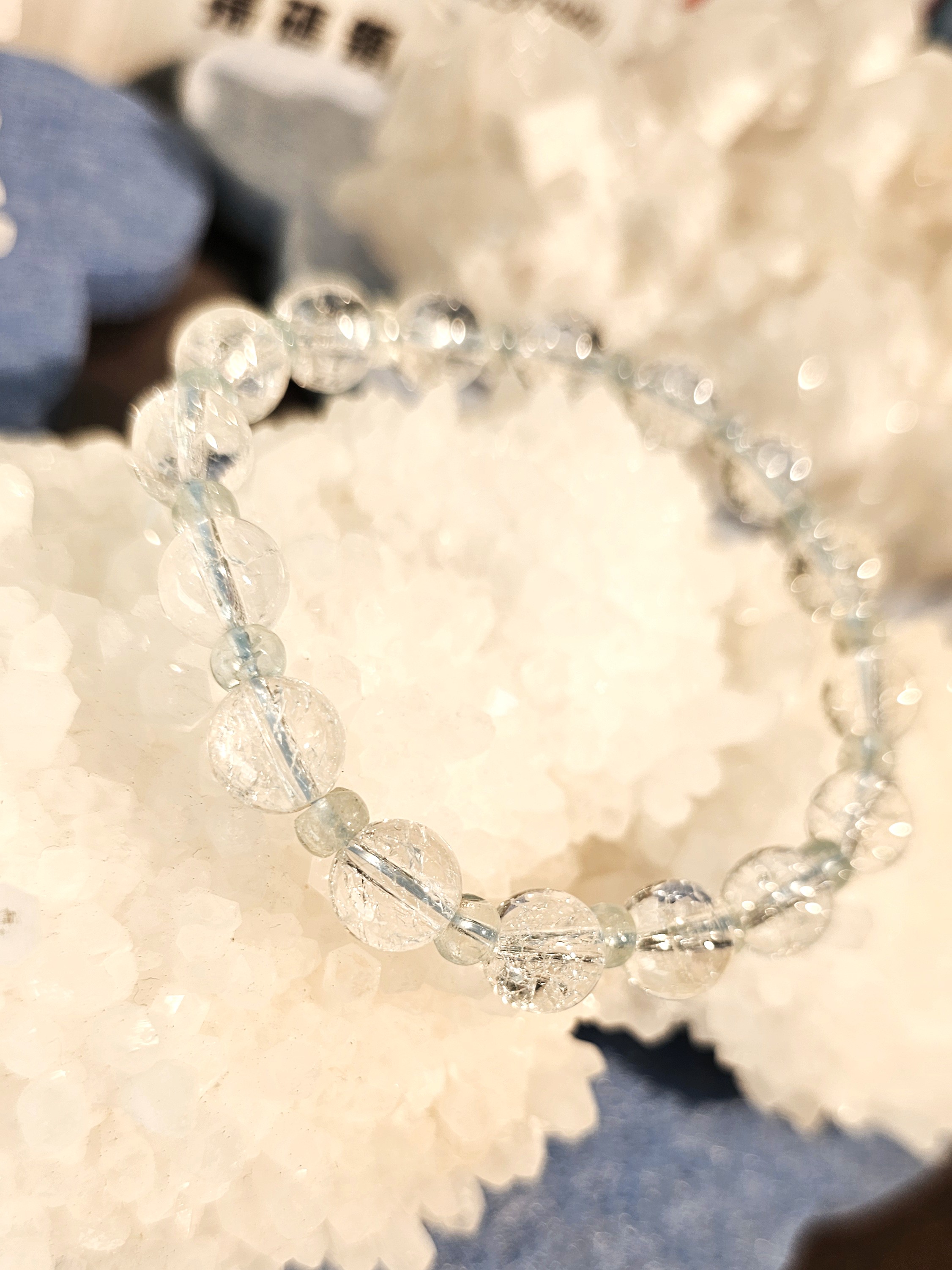 爆花水晶海藍寶手鏈