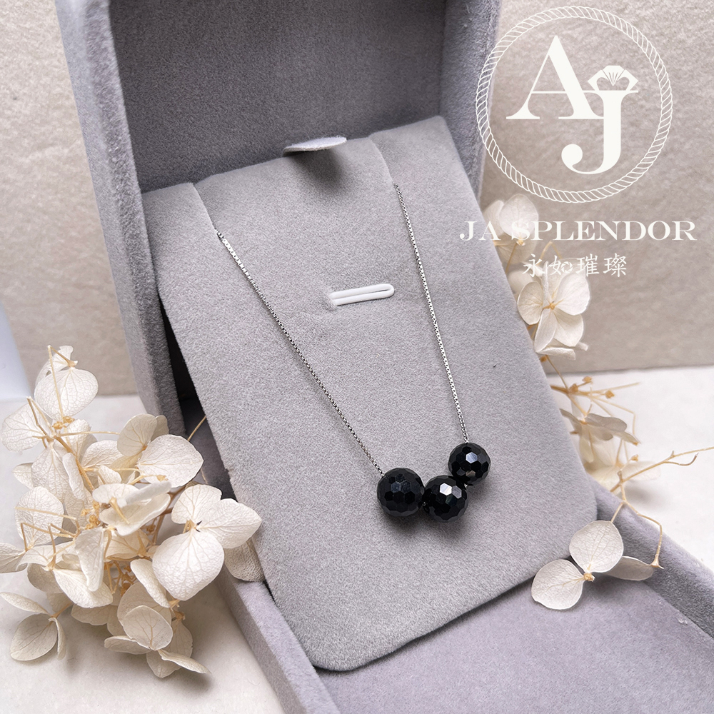 D-06A 天然翡翠A玉 墨翠鑽石切割平安幸運純銀項鏈