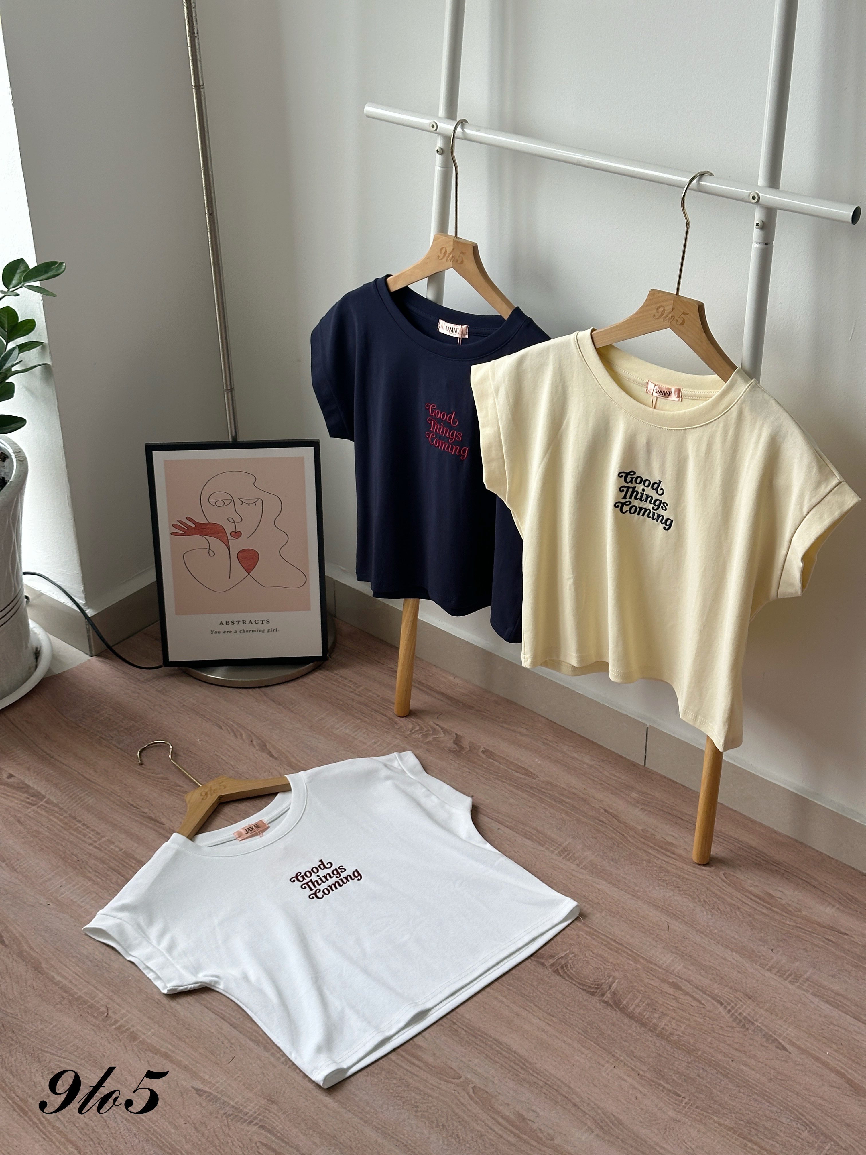 T4344 Embroidery Wording Crop Tee - 3 Colors 