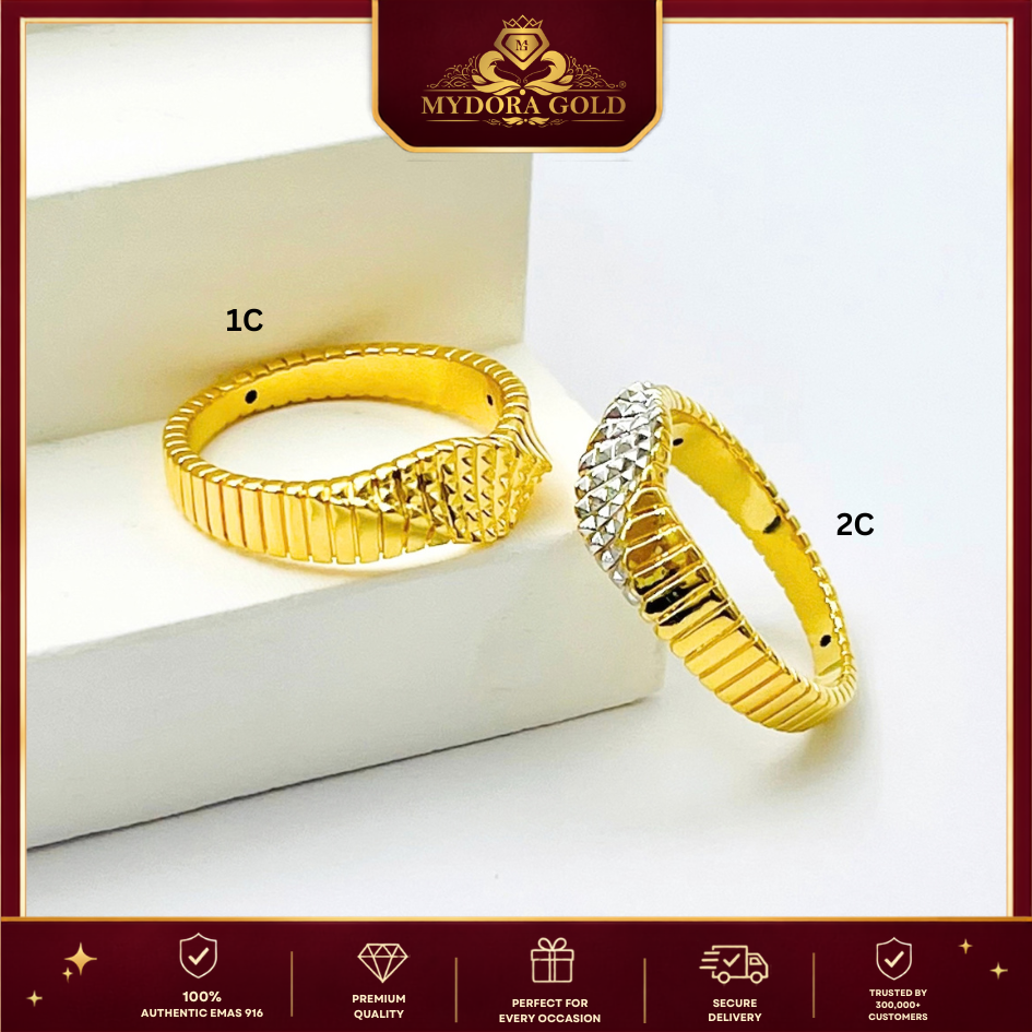 MYDORA Cincin Diamond-Cut Wave (5G) l EMAS 916/22K