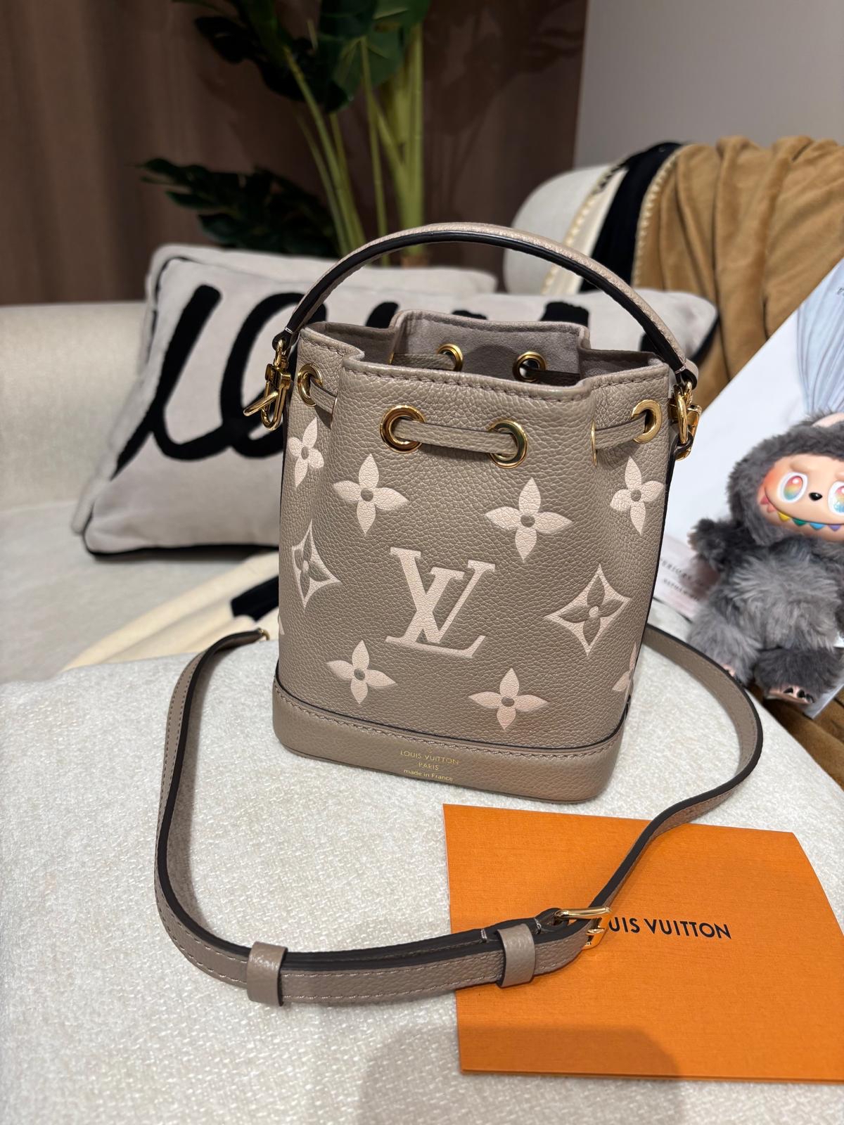 Lv Nano noe M46291 bucket Bicolor Monogram Empreinte Leather 100%Authentic,98%New ✅專門店收據✅塵袋✅Box