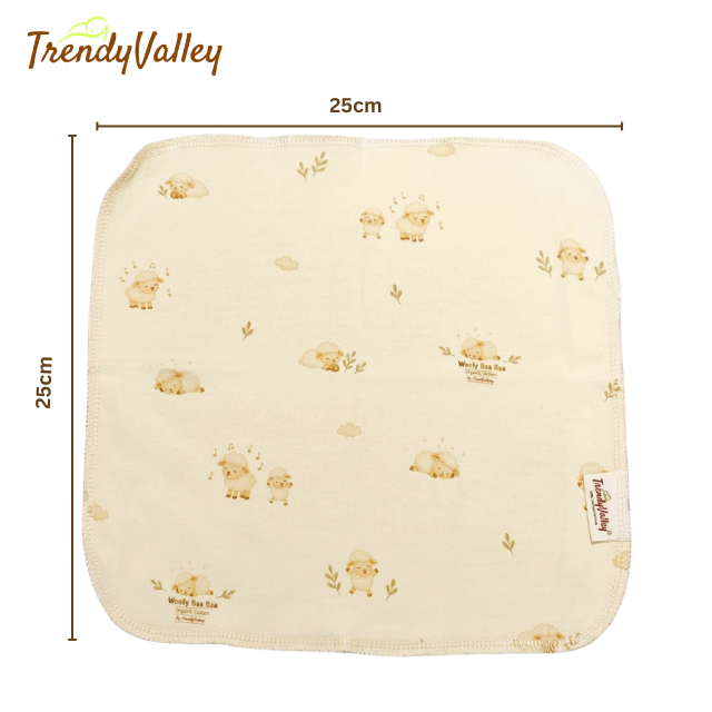 TrendyValley Organic Cotton Baby Wash Handkerchief Printed Design  (3 Pcs)