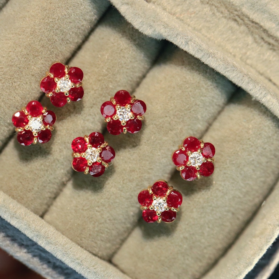 18K Ruby Diamond Earrings 