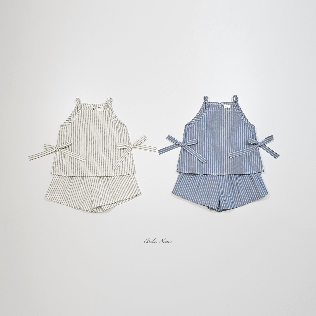 ☀️預訂 韓國直送☀️🇰🇷Bebenine兩色緞帶條紋純棉吊帶上下套裝