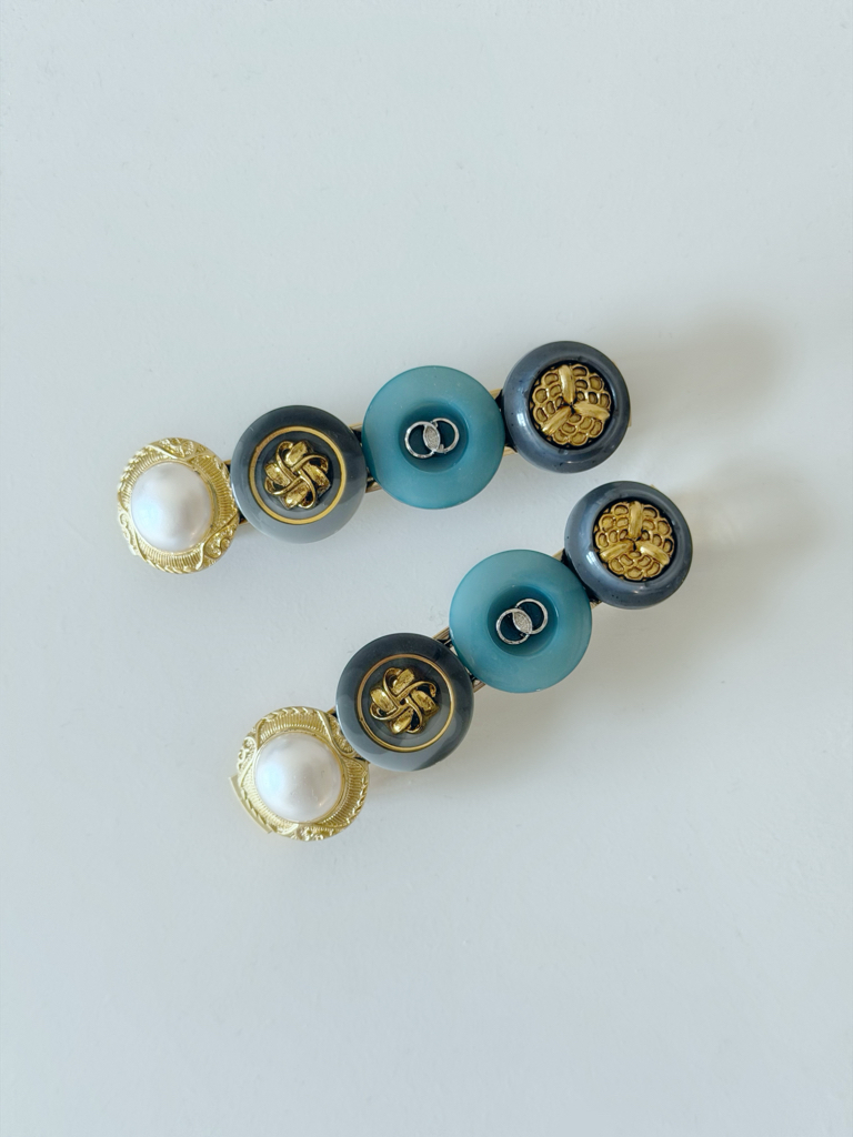 法式復古鈕扣一字彈簧髮夾8cm/2色 *現貨款