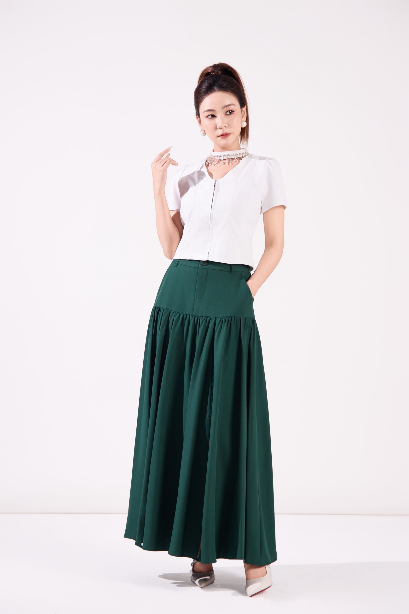 12241368 Belted Gathered Maxi Skirt
