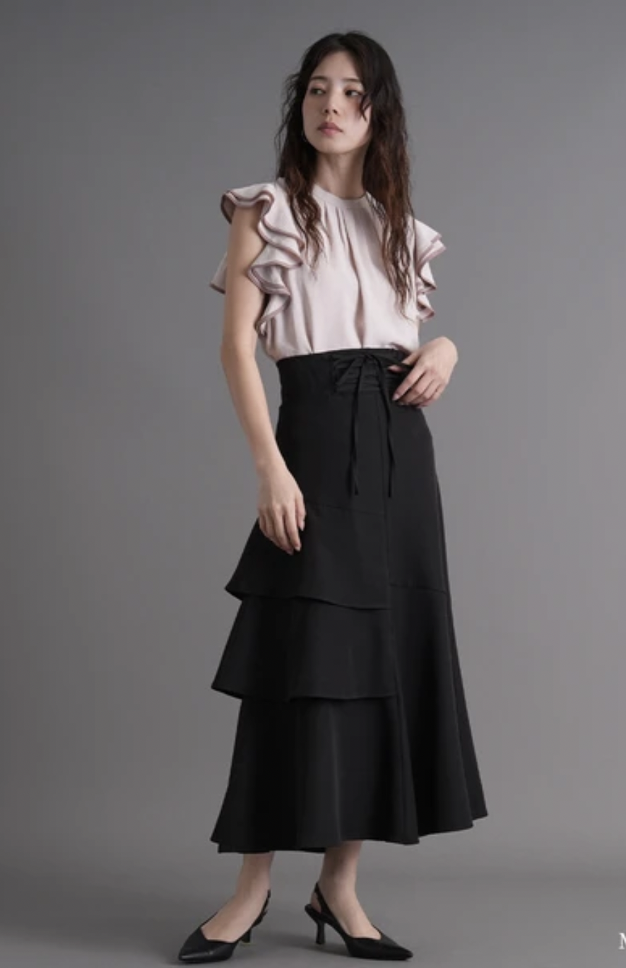 <JP> 超限量！Lace Up Asymmetry Tiered Skirt * 5色入  <預購>