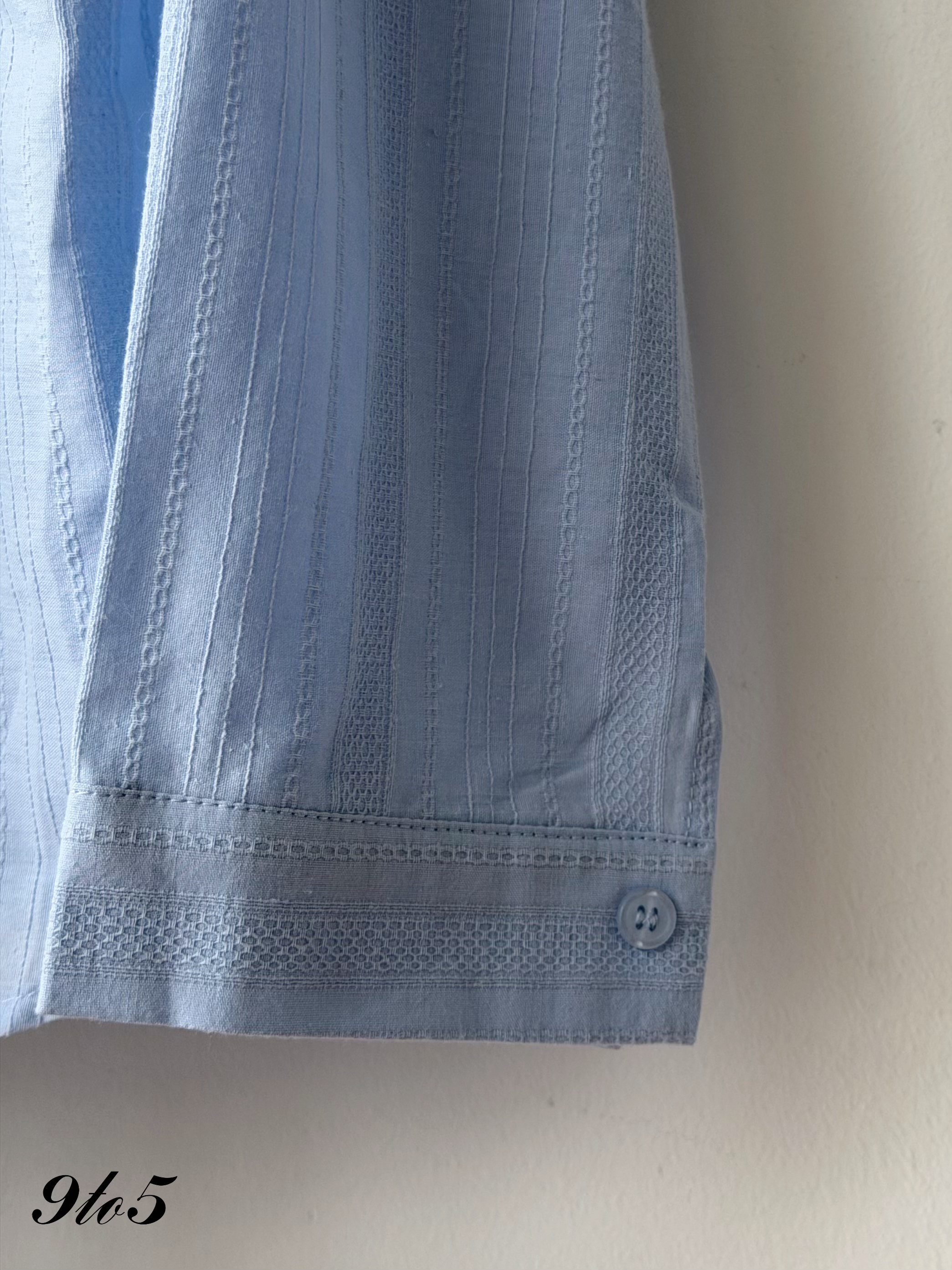 T4496 Lace Tie-Neck Collar Shirt - Blue & White 