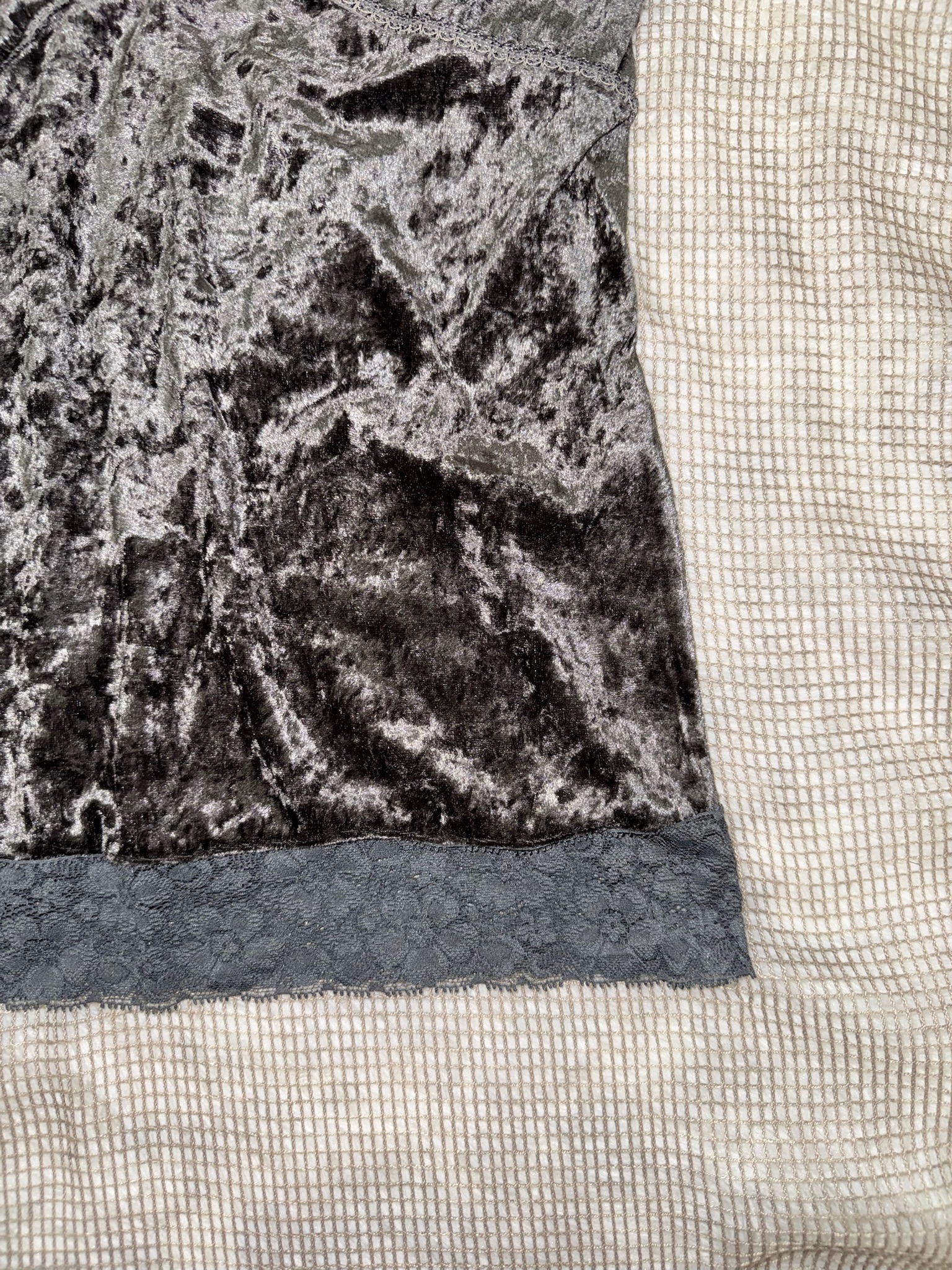 Whimsigoth Charcoal Grey Velvet Cami with Faux Fur Trim