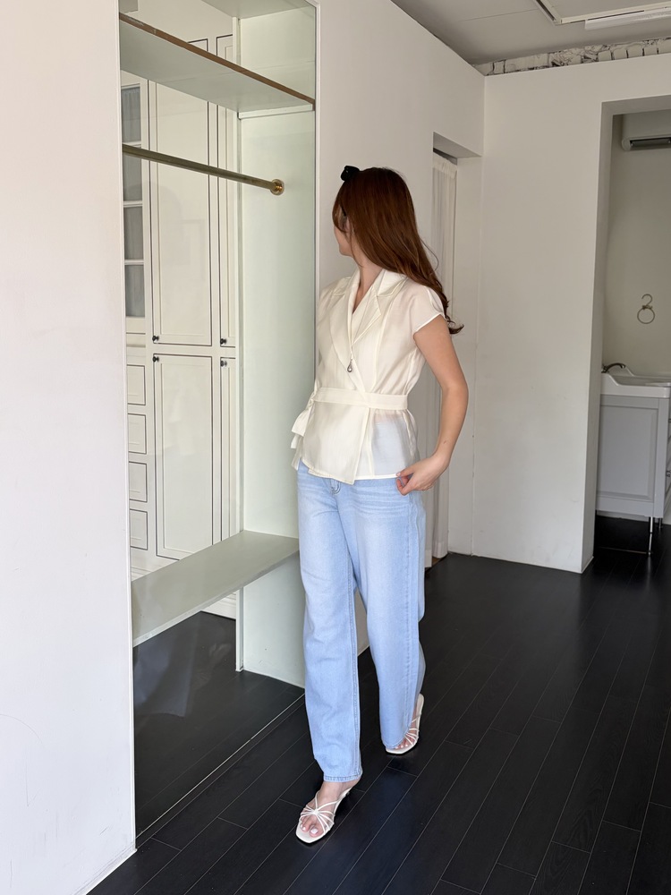 Silky Belted Wrap Blouse (Ivory)