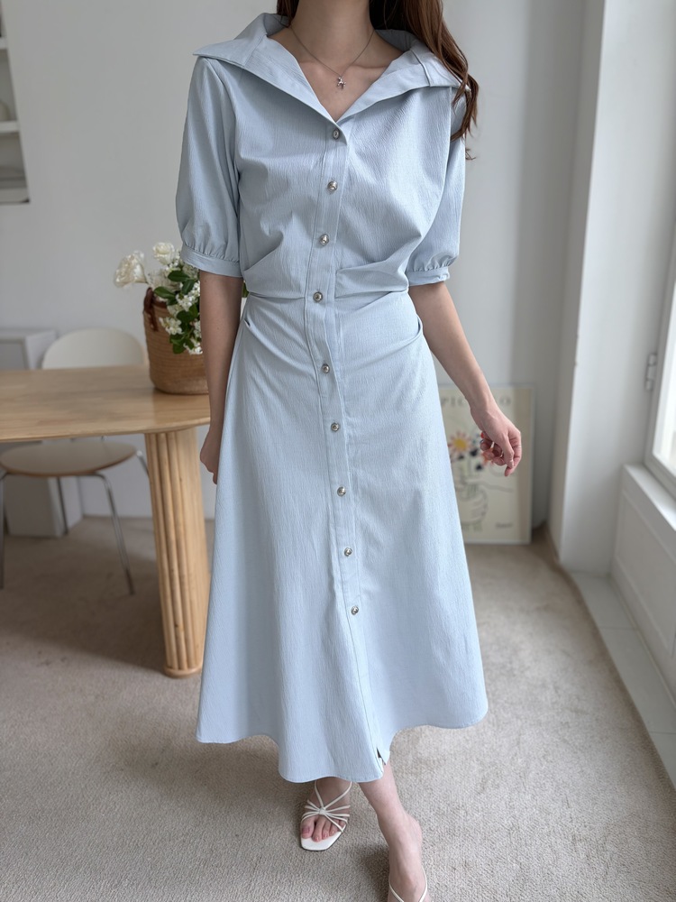 Lena Contoured Waist Dress (Pastel Blue)
