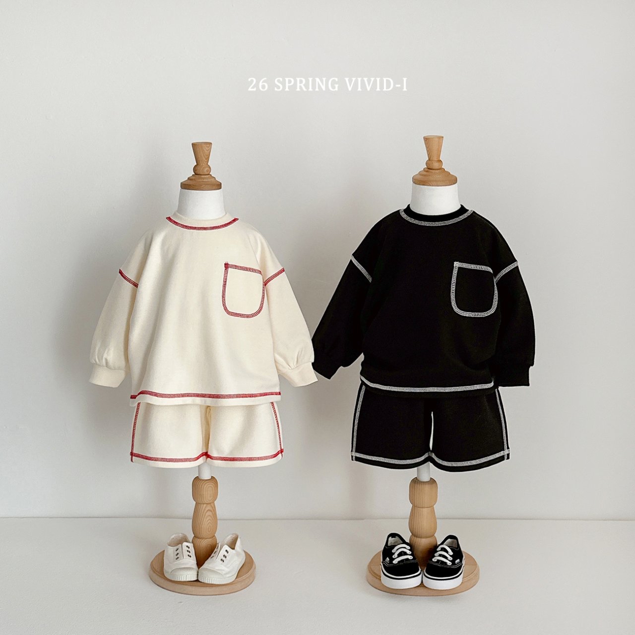 🌸預訂 韓國直送🌸🇰🇷VIVIDI四色口袋撞色縫線長袖短褲上下套裝