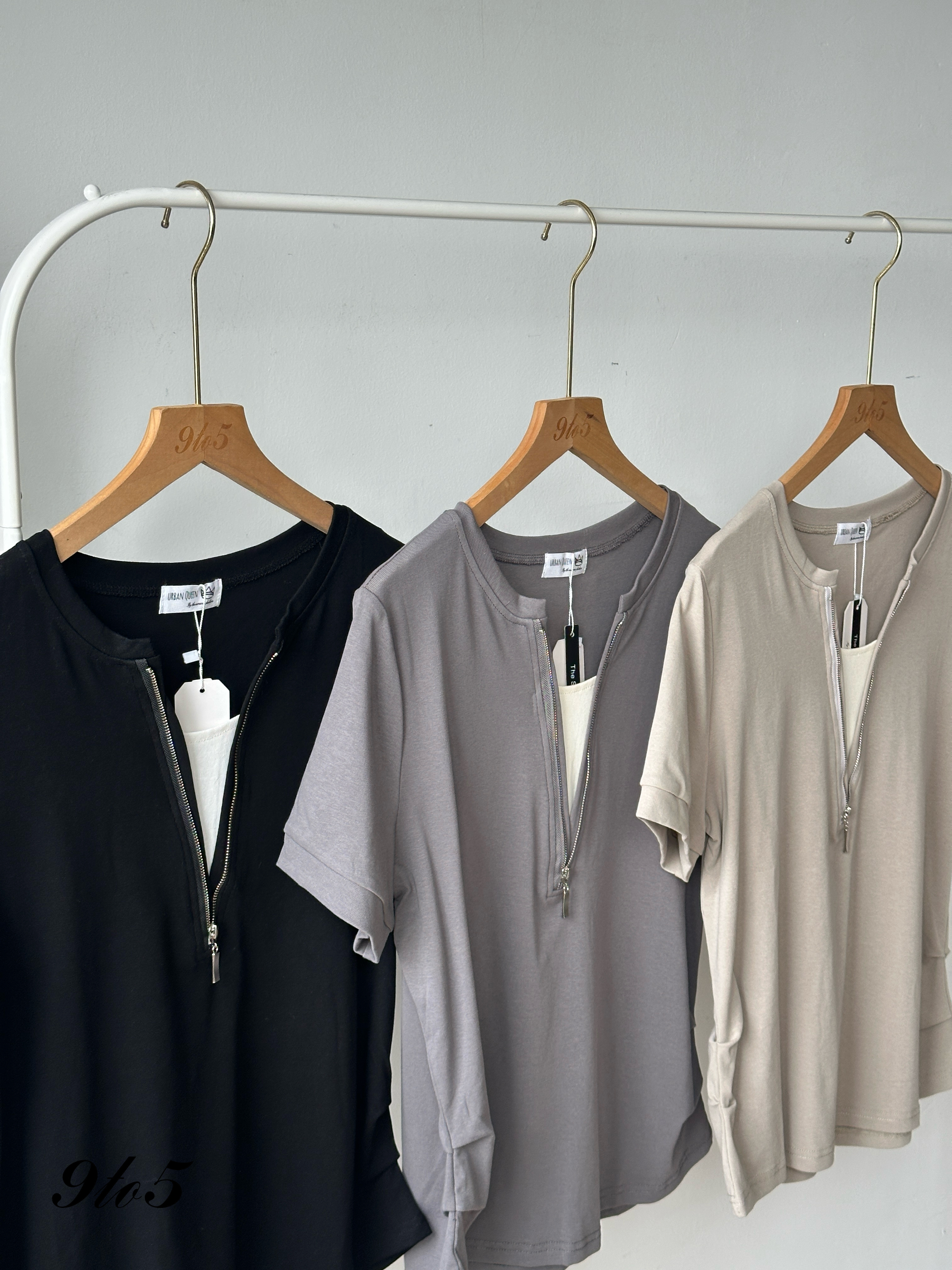 T4063 Fake Two-Piece Zip Top - 5 Colors 