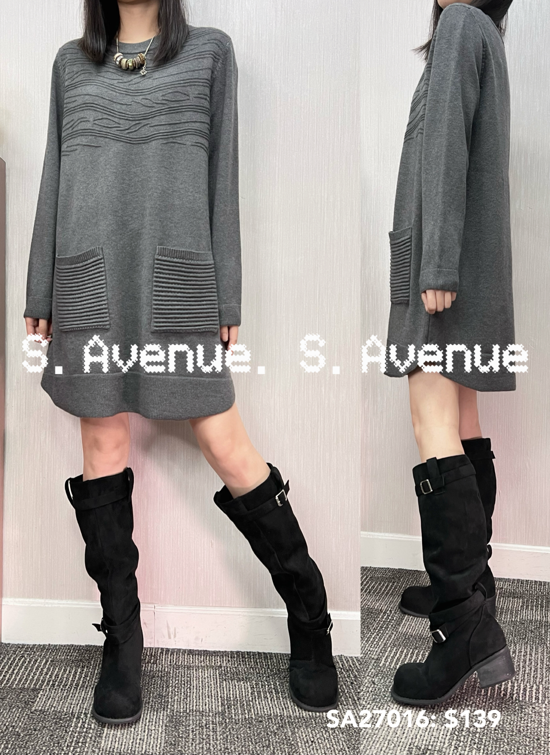 SA27016: 長袖領暗紋前兩袋軟冷op