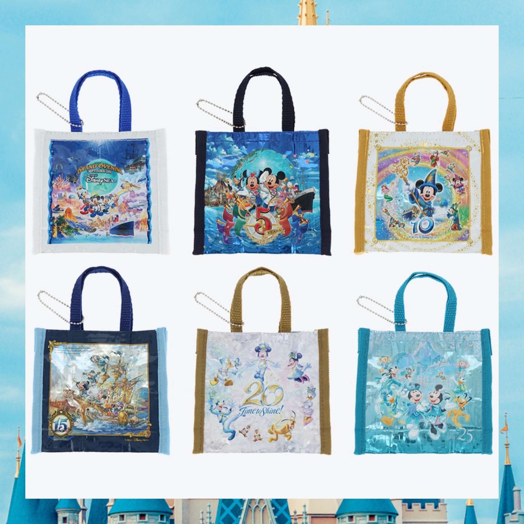 ：日本：DISNEYLAND園區產品 TOYKO DISNEYSEA 25TH THE JUBILEE JOURNEY 盲抽 小 ECO BAG KEYCHAIN