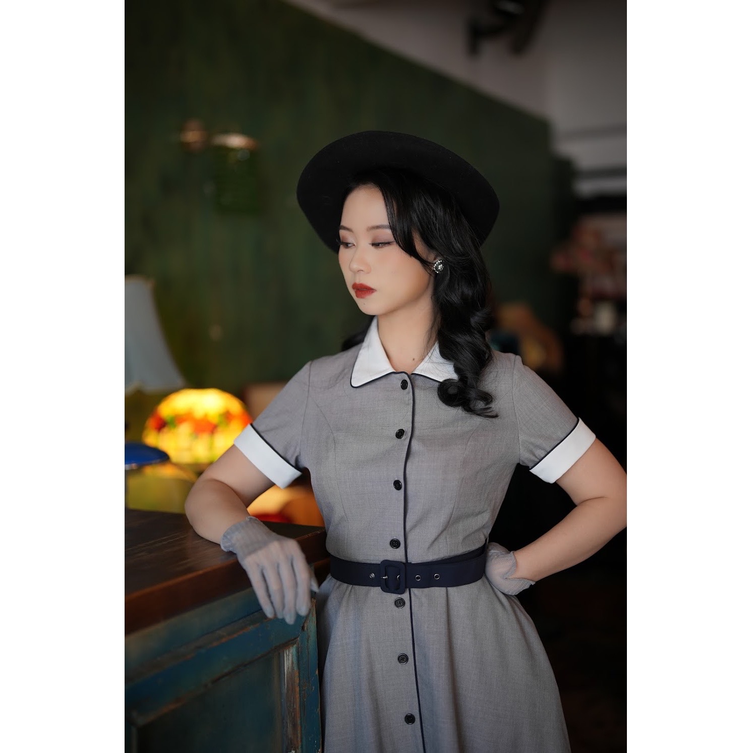 (Last Vest S)1950s Vogue Lady Half Way Button Up Dress -Vest(FM178)