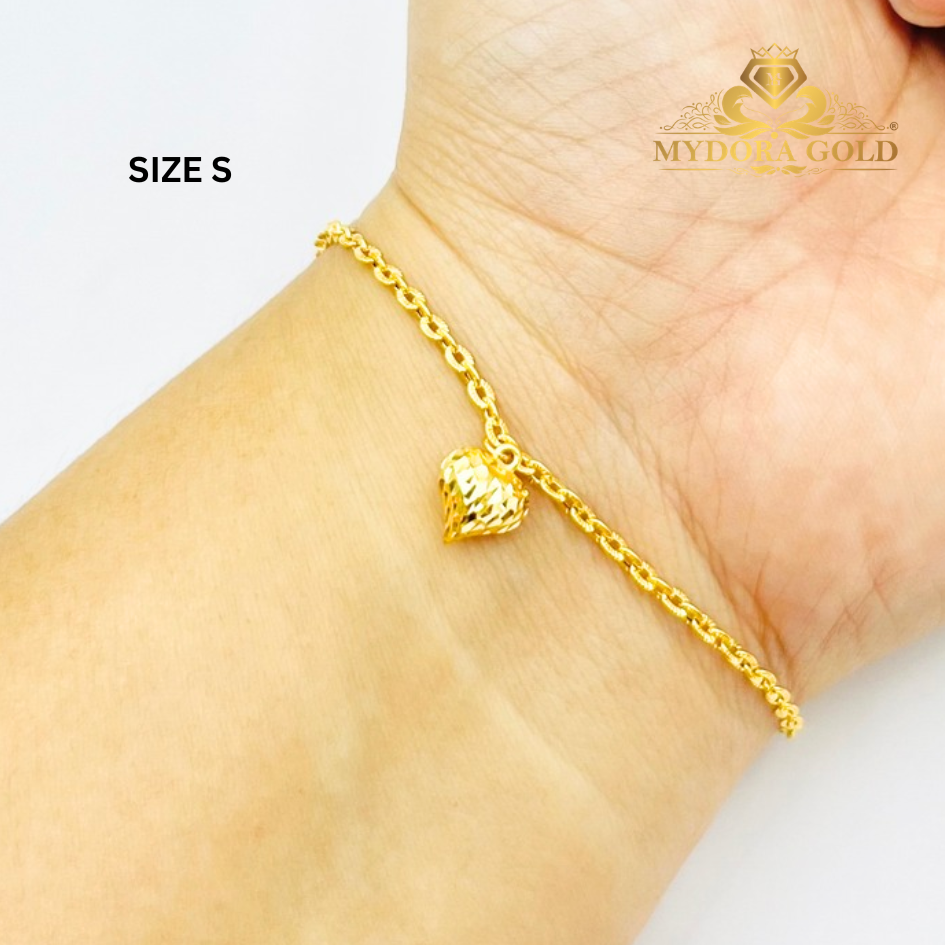 MYDORA Rantai Tangan Sauh Matahari Gantung 3 Love Pahat | EMAS 916/22K