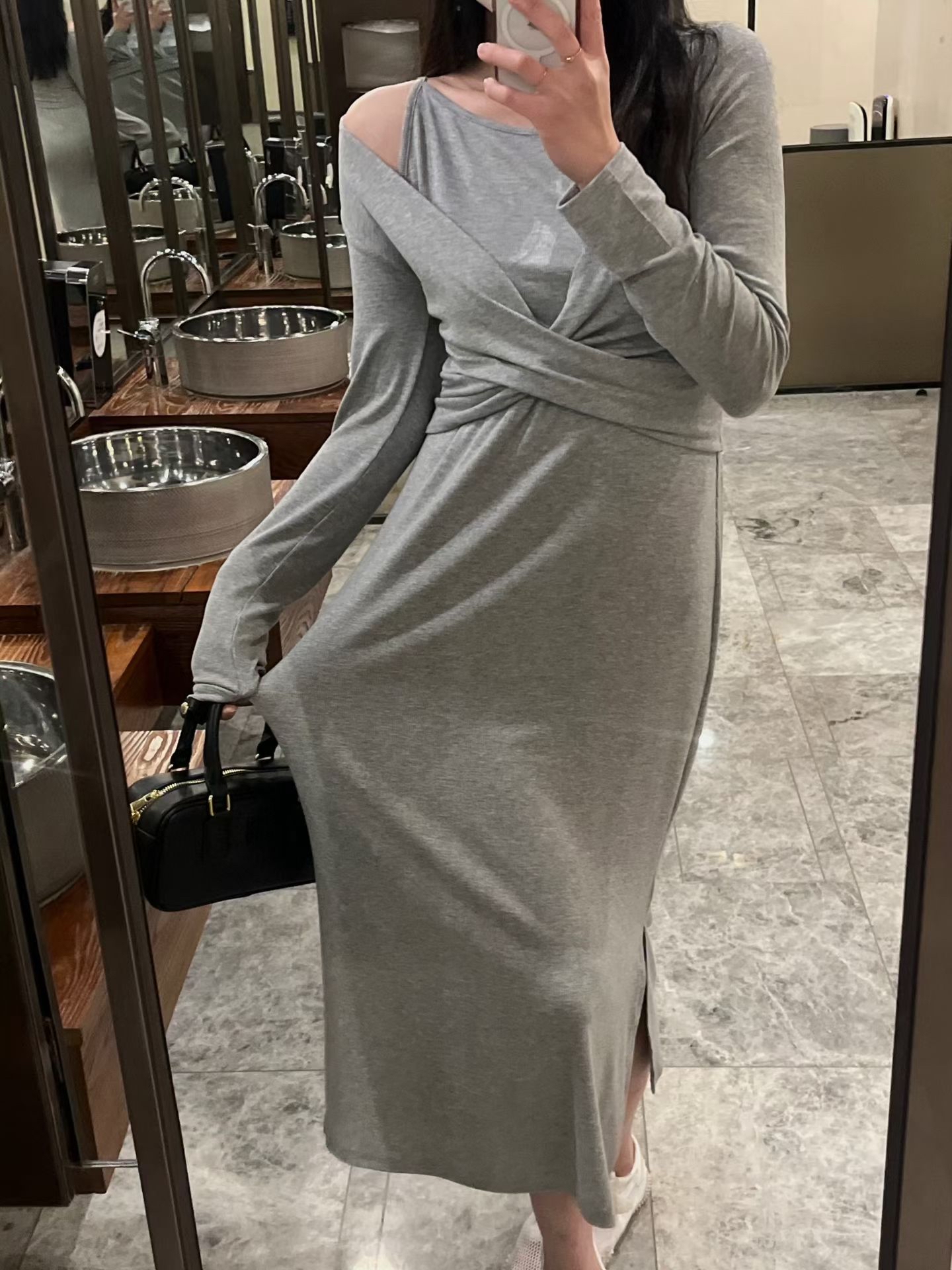 Feminine stretchy long dress SET