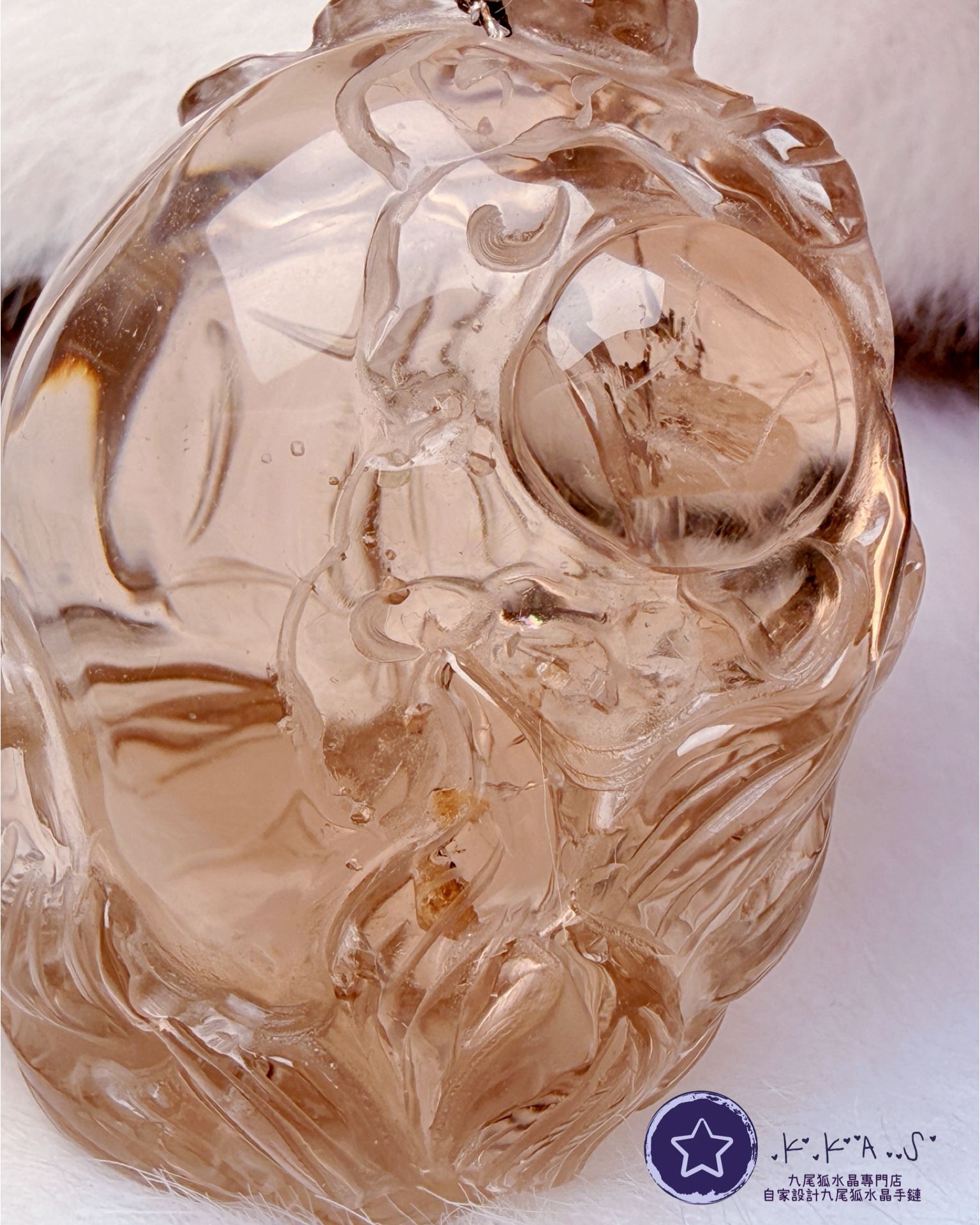 K00121 茶水晶共生碧璽 側臉狐 - 吊墜/手牌兩用款