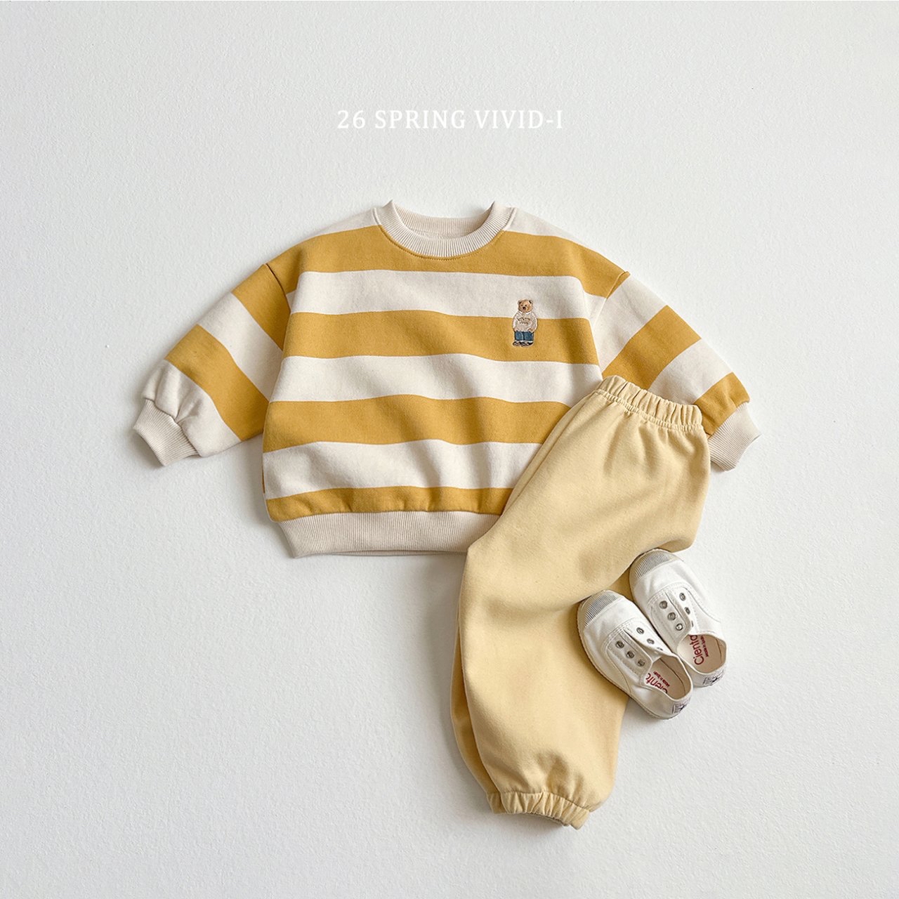 🌸預訂 韓國直送🌸🇰🇷VIVIDI四色標誌性小熊刺繡拼色條紋毛圈寬鬆衛衣